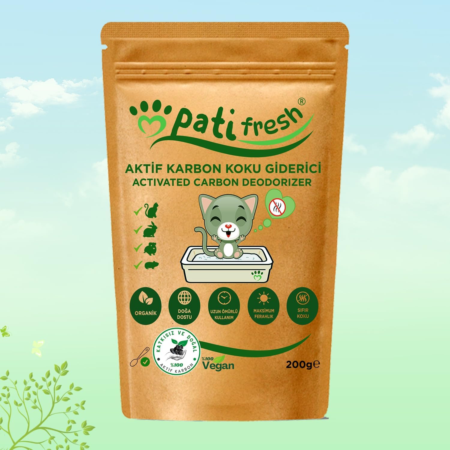 Pati Fresh Doğal Aktif Karbon Kedi Kumu Koku Giderici 200 gr