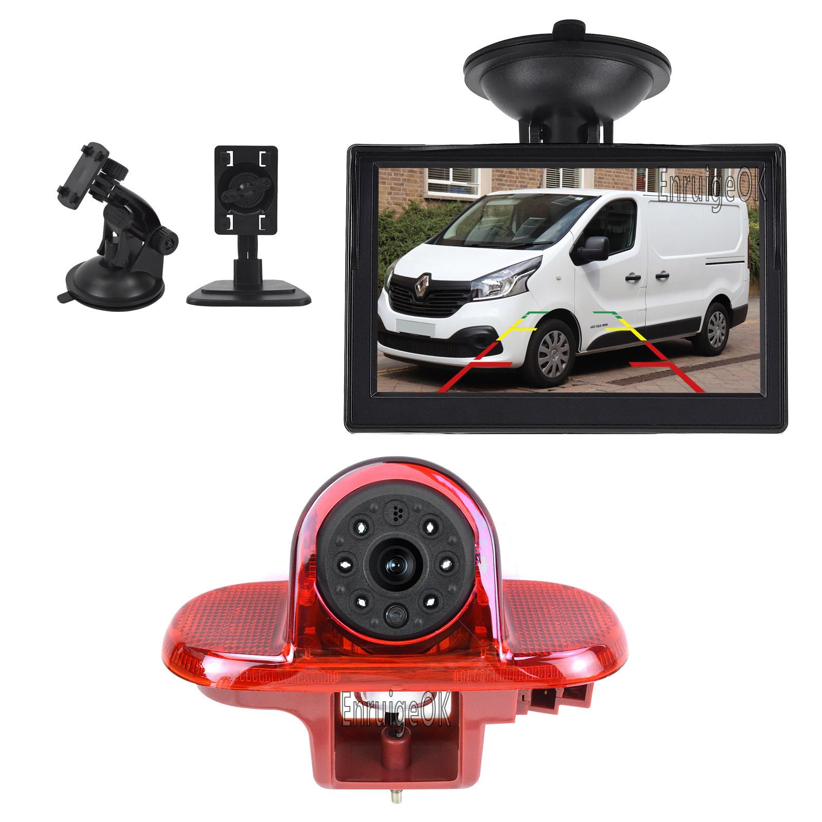 Samochodowa kamera cofania, światło hamowania, kamera cofania z 5-calowymi 2 wspornikami, zestaw monitora do Renault Trafic Opel/Vauxhall Vivaro (2001-2014), system parkowania kamery cofania