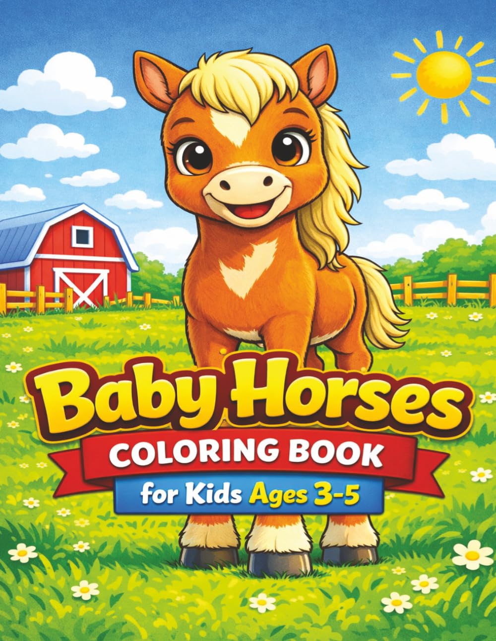 Baby Horses Coloring Book for Kids Ages 3–5: Easy and Adorable Foals, Ponies, and Farm Scenes for Relaxing, Simple, and Creative Coloring