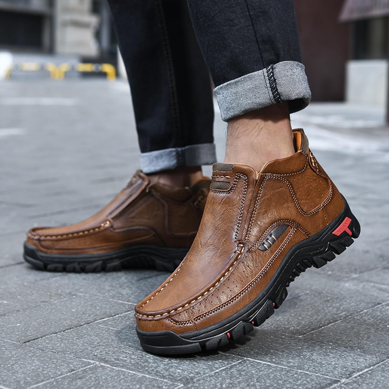 Men's Mid-top Chukka Boots Outdoor Vintage anti-Slip Hand-Stitching Waterproof leather Casual Slip On men's hiking boots 6.5-11