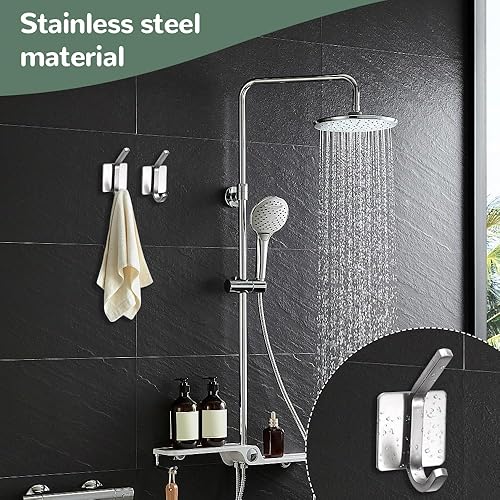 Miniatura 7 de 4 ganchos de pared autoadhesivos para colgar toallas y abrigos, colgador de doble gancho para pared, ganchos de toalla para baños, cocina