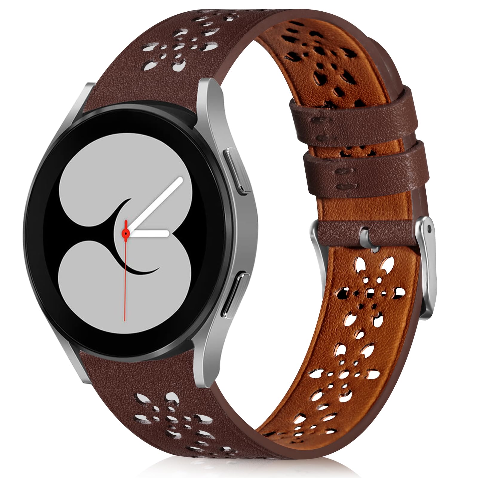 Leather Bands for Samsung Galaxy Watch 5/4 40mm 44mm/Watch 5 Pro 45mm/Watch 4 Classic 42mm 46mm,20mm Floral Breathable Hollow Replacement Wristbands Band forGalaxy Active 2 40 44mm/Active 40mm/Watch 3