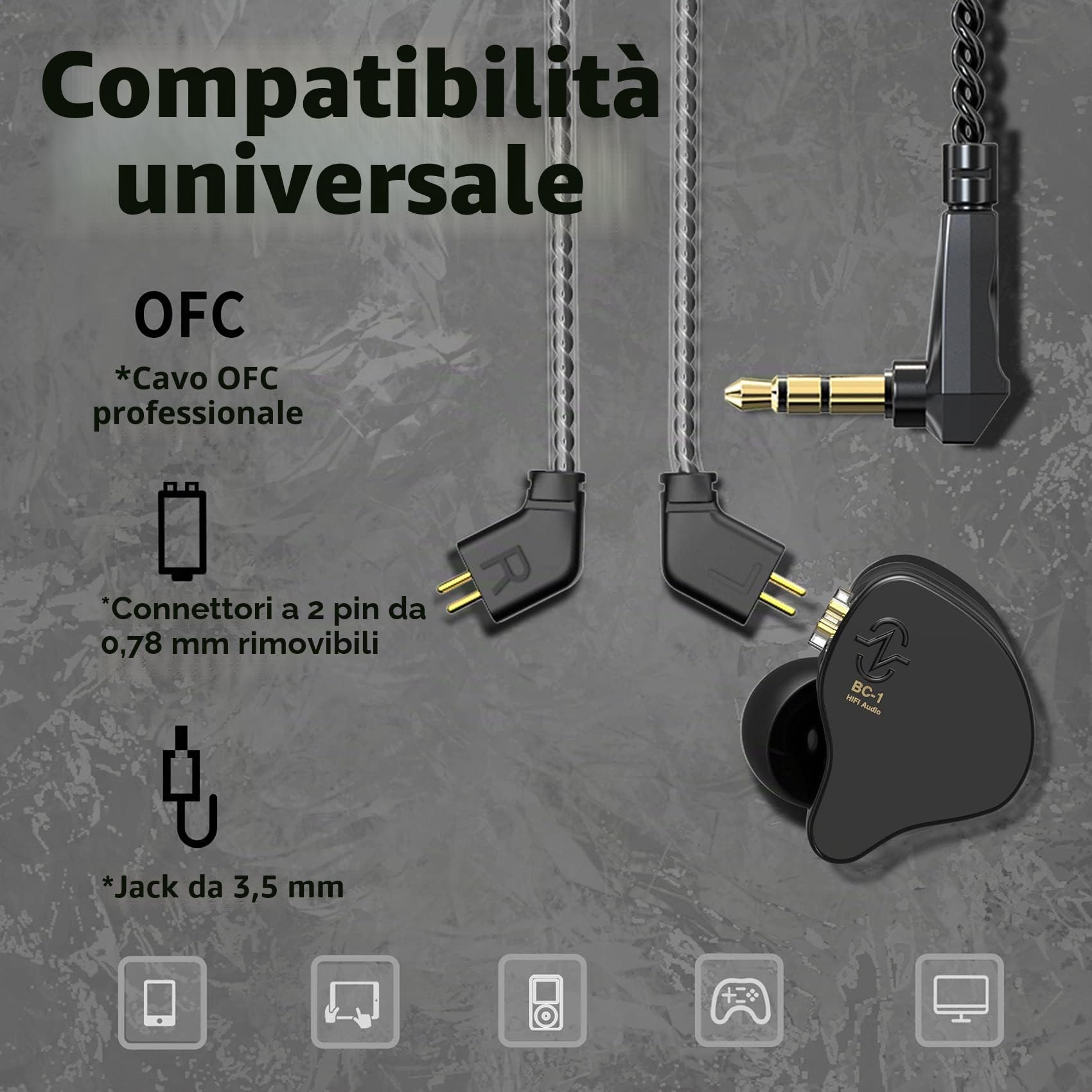 CCZ Melody - Auricolari con cavo, Hi-Fi 1DD 1BA, driver in-ear, monitor con suono nitido e chiaro, auricolari con cavo iem per cantanti, musicisti, batteristi in studio (blu, senza microfono)