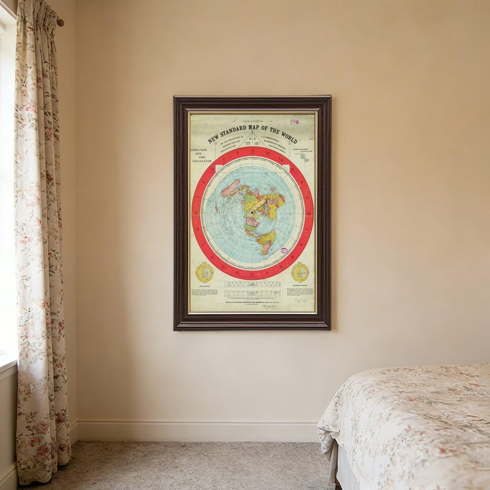 WCYB Alexander Gleason - Carte du monde standard - 1892 - Impression sur toile - Décoration murale pour bureau - Cadre à suspendre - 30,5 cm de long x