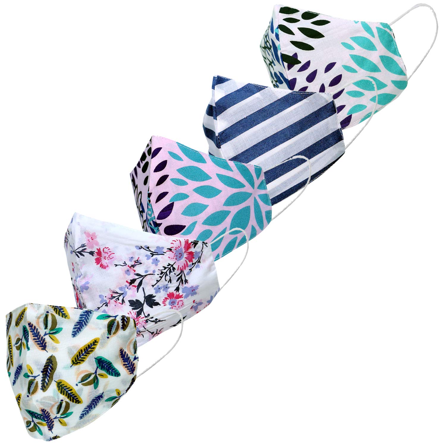 9 Impression Cotton Unisex Face Mask, Multi-colored - Pack of 5