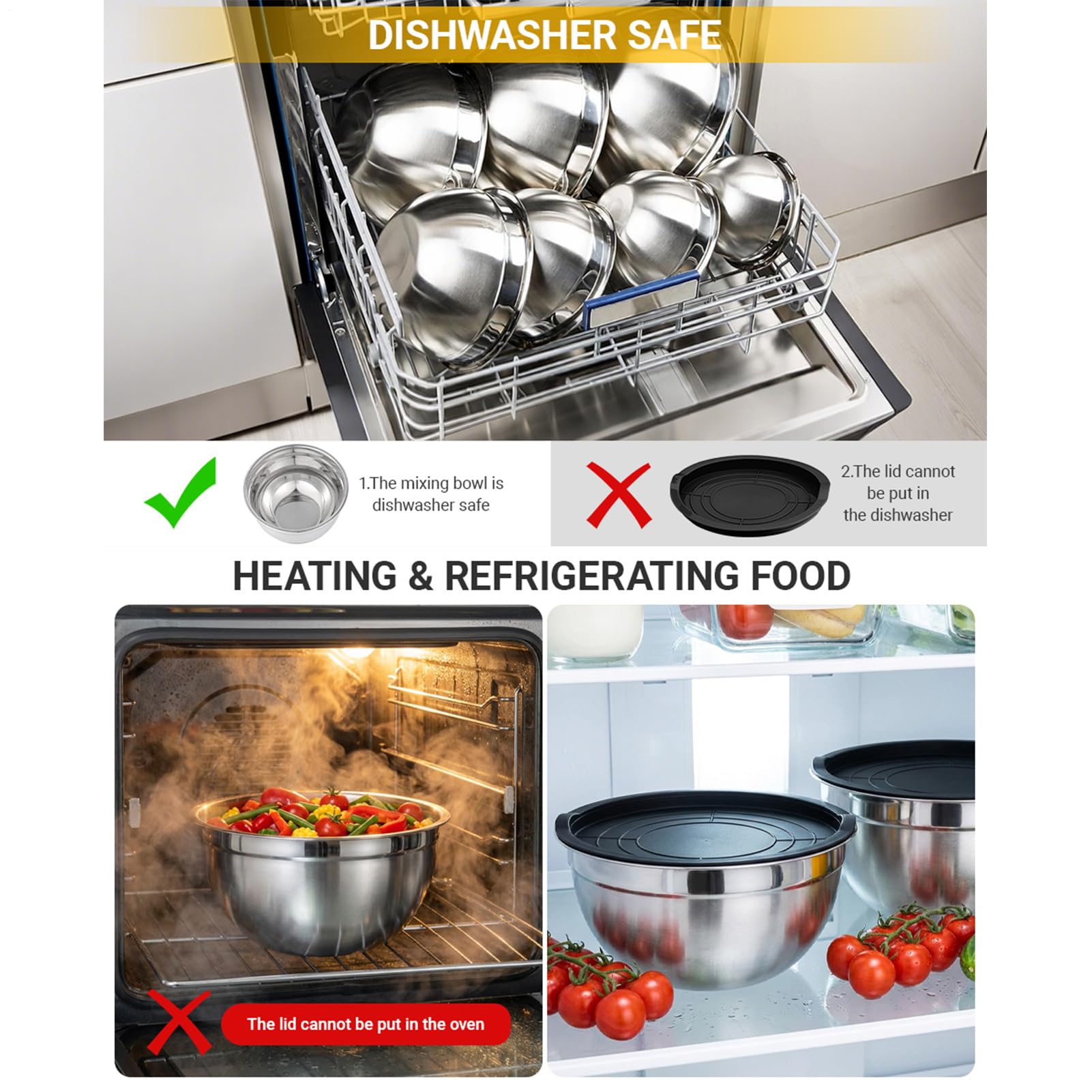 Per Con Coperchio 7 Pezzi Incassati Rotondi Antiscivolo Utensili Da Cucina | Ciotole Da Cucina Per Preparazione Cibo Per Salsa Cereali Snack Uova Condimenti Verdure Impasto