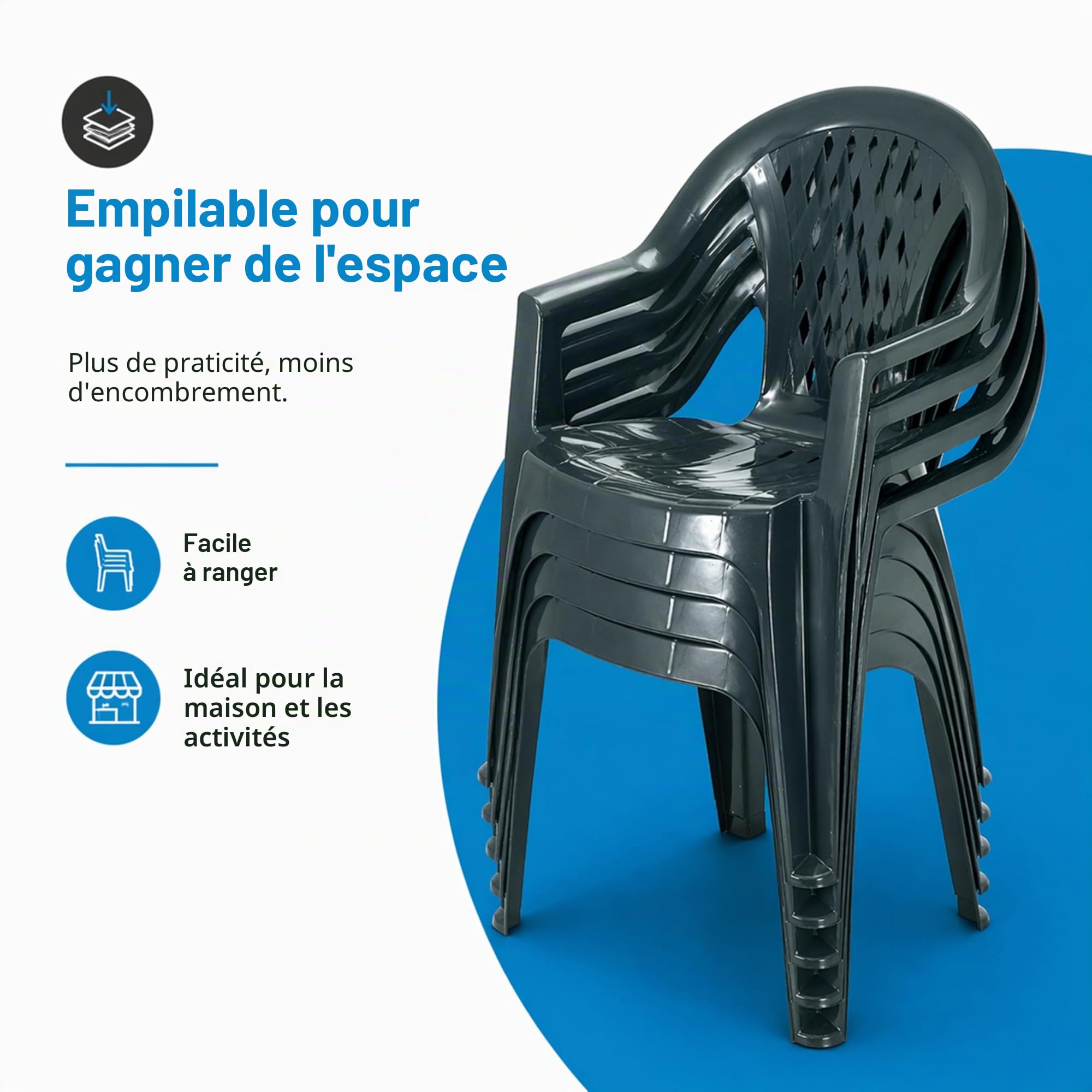 Tomaino - Lot de 4 chaises de jardin empilables en plastique - Chaises d'extérieur résistantes et légères avec drainage, idéales pour terrasse balcon bar (4, blanc)