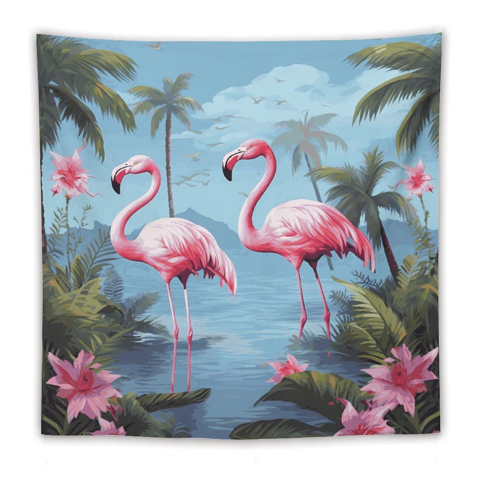 LDGSUPH Tropical Flamingos Tapestry Wall Hanging Decor Anti-fading Aesthetic Wall Tapestries Fashion Wall Blanket Decor Modern Wall Art Tapestry for Bedroom Home Decor 60"x60"