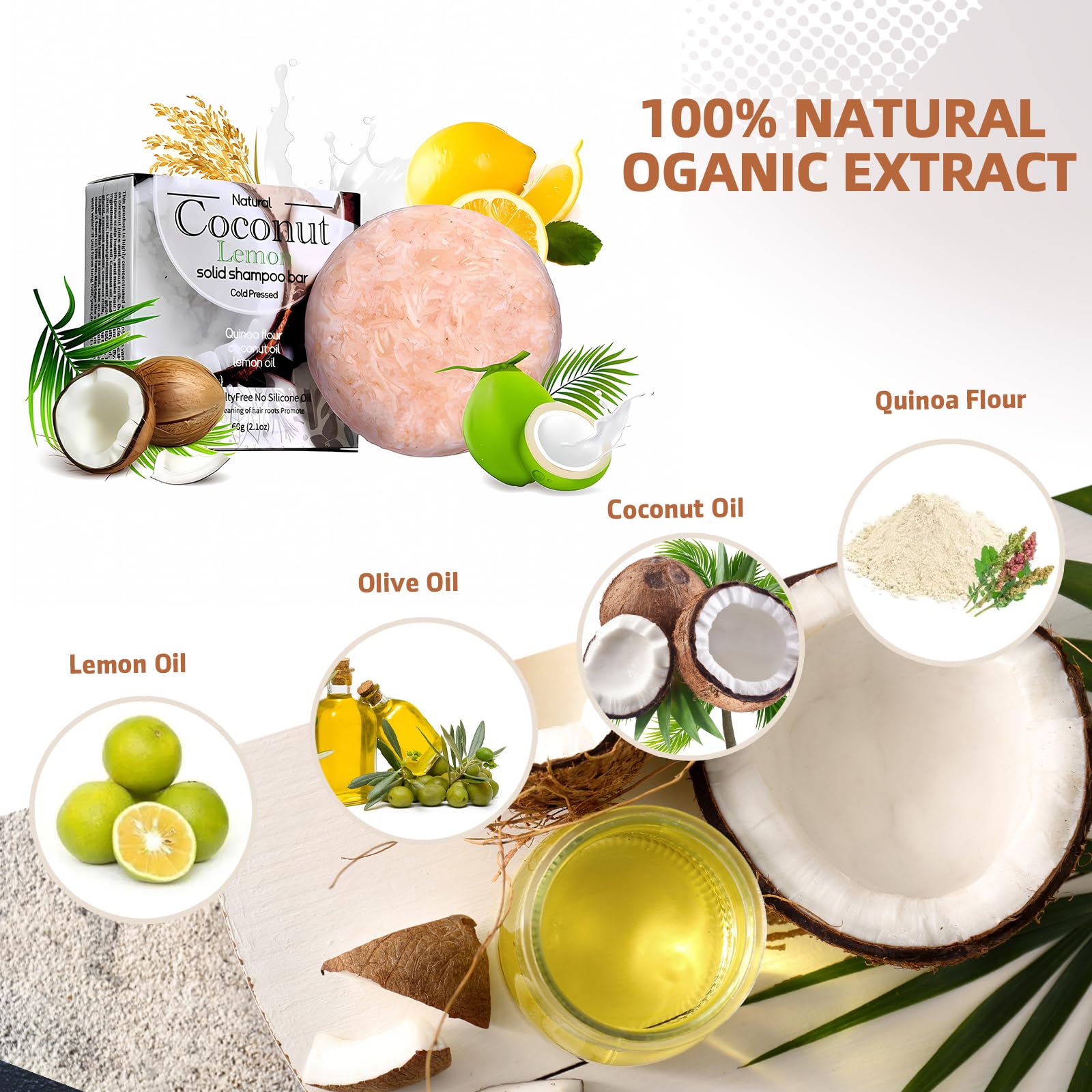 Duoffanny Shampoo Bar Conditioner for Hair Growth Cleanse Moisturize Nourish Strengthen Handcrafted Soap Safe Hair Care For Men & Women All Hair Types Plastic-Free 60g (Coconut) - Image 2