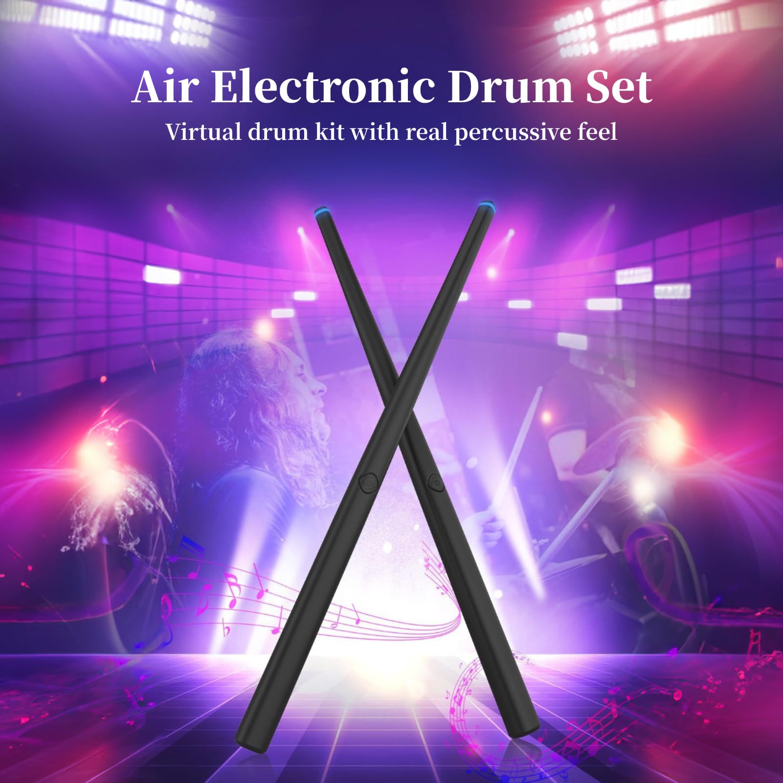 Air Drum Sticks Set, Virtual Reality Drum Set Simulation Low Noise Drumsticks MIDI Support Stand Adapter Drum Console 2 Modes for Adults