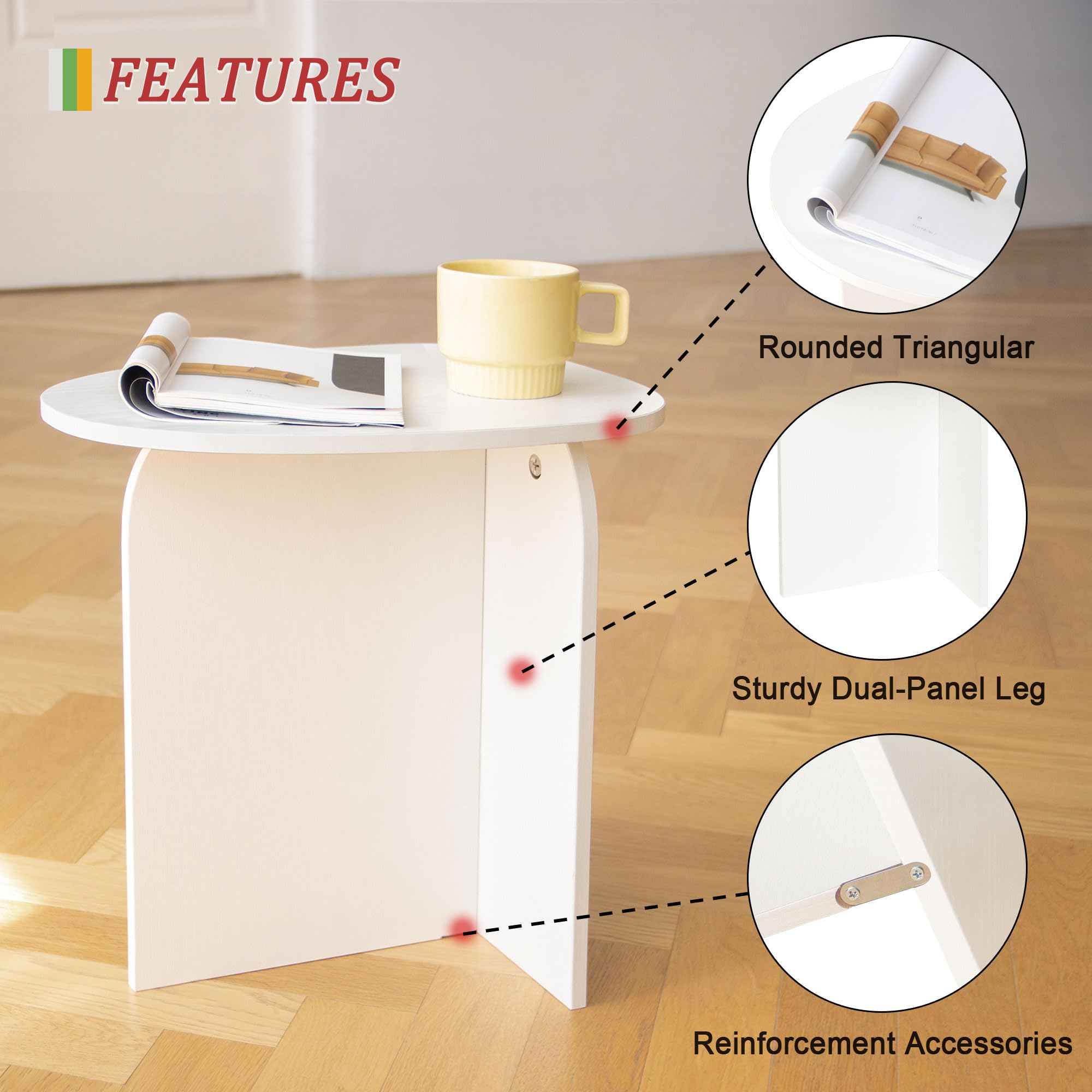 Snapklik.com : AWASEN White Side Table, Small Triangle End Table Living ...