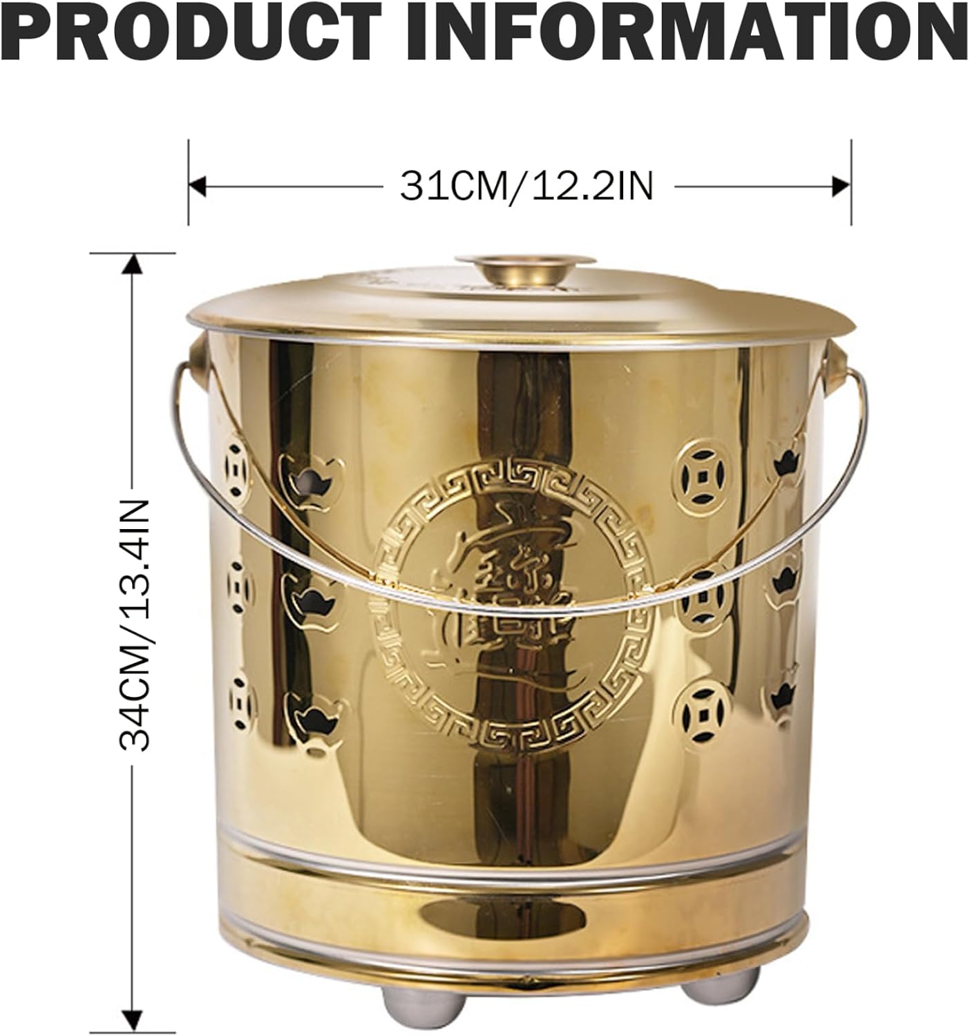 Burn Barrel, Stainless Steel Burn Cage with Lid & Handle Outdoor Incinerator Can Safe Fire Pit Bin for Yard Waste, Leaves, Paper & Cardboard, Golden