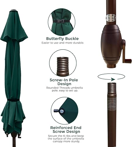 Miniatura 4 de Abba Patio Sombrilla de patio al aire libre con botón de inclinación y manivela para jardín, césped, cubierta, patio trasero y piscina