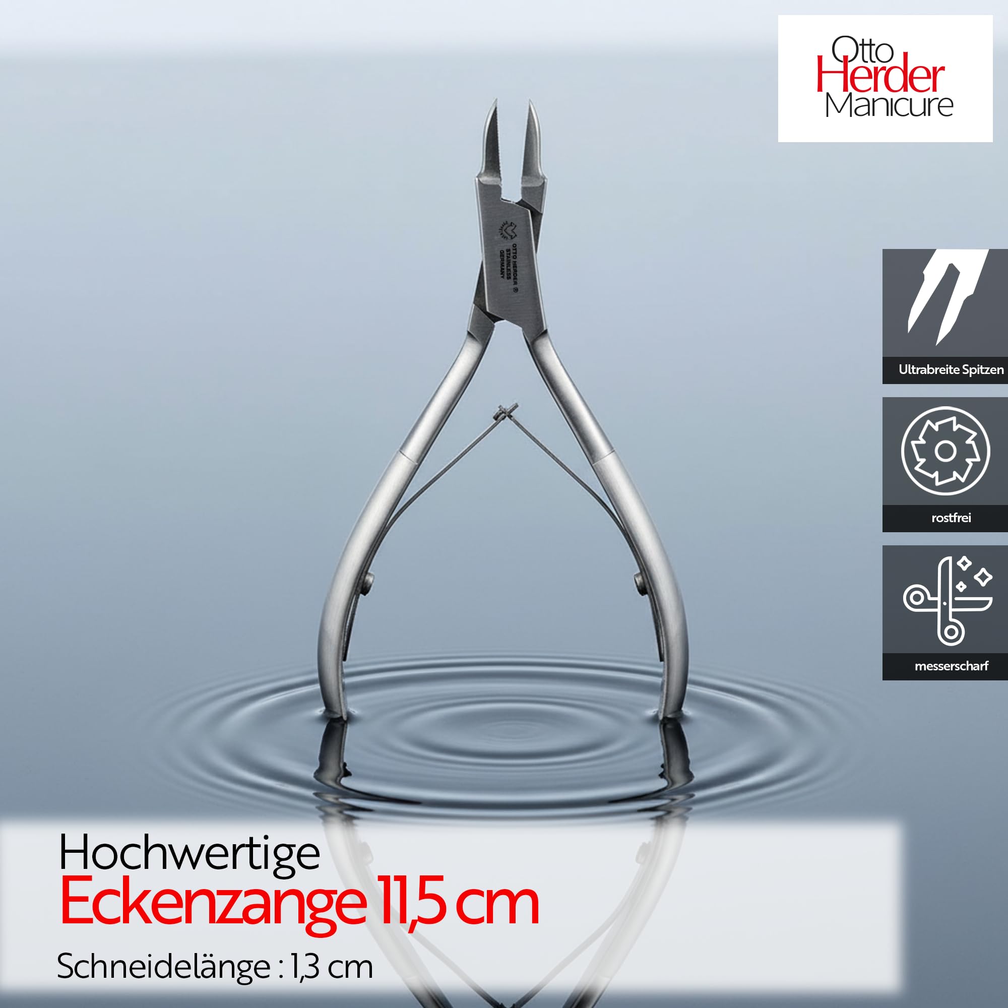 OTTO HERDER - Eckenzange 11,2cm rostfrei für die Fusspflege - Nagelzange Spitz mit schlanker dünner Schneide speziell für eingewachsene Nägel
