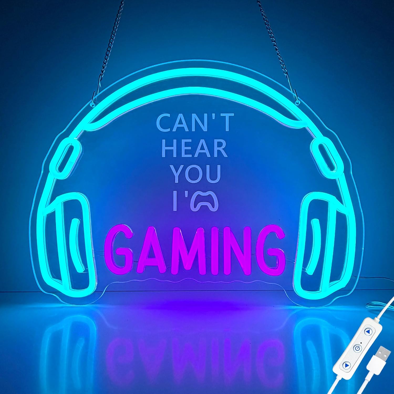 Gaming Neon Signs, Dimmable LED Headset Gamer Neon Light for Wall Decor, USB Powered, Headphone Game Light up Signs for Game Zone Video Room Boy Bedroom Teen Men Cave Wall Art, Gamer Gifts