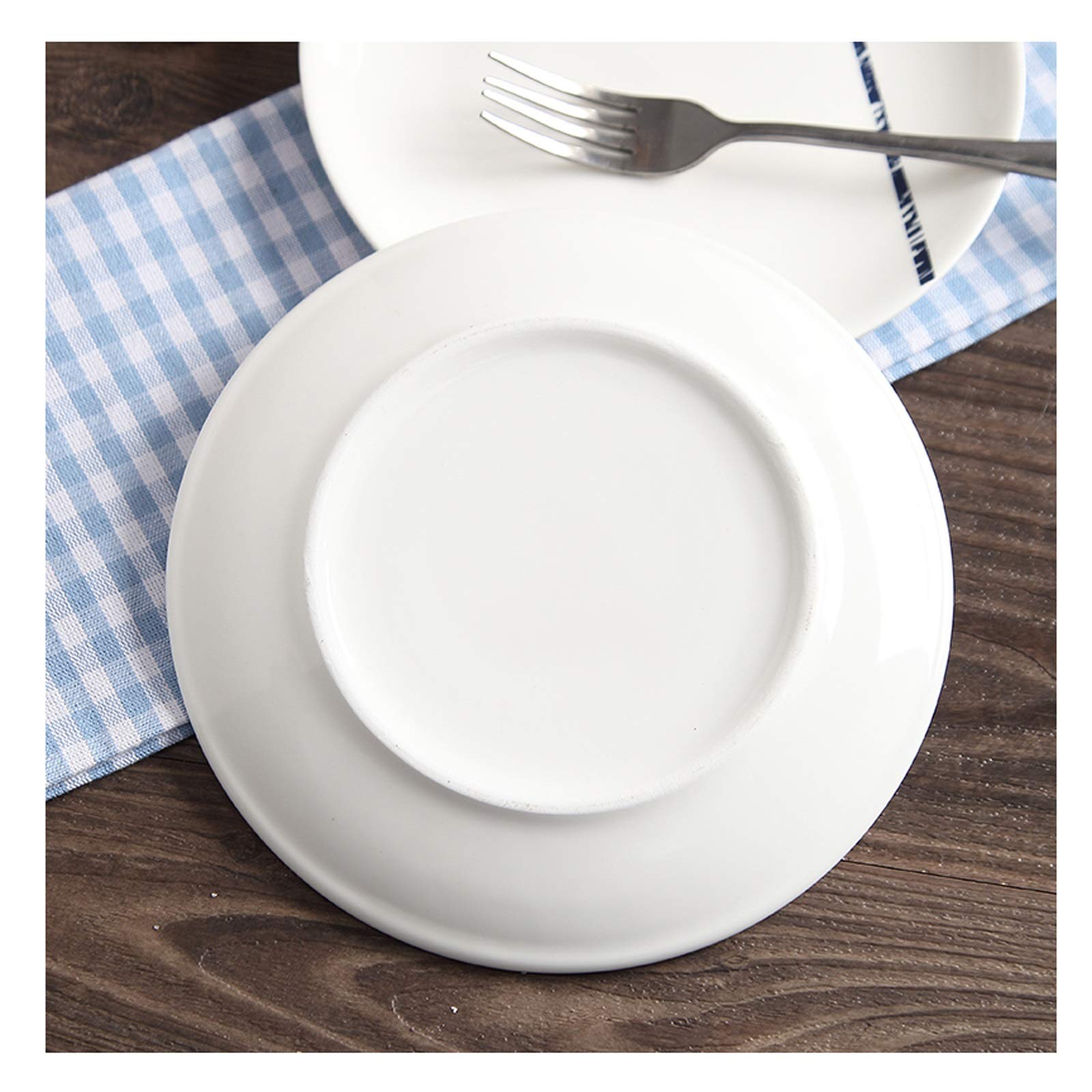 Piatti da Porzione per Brunch Piatto da bistecca bianca con striscia blu, piatto in ceramica da 8 pollici adatto for pasta, dessert, insalata, piastra di cena a microonde a microonde, 4 pezzi Per Anti