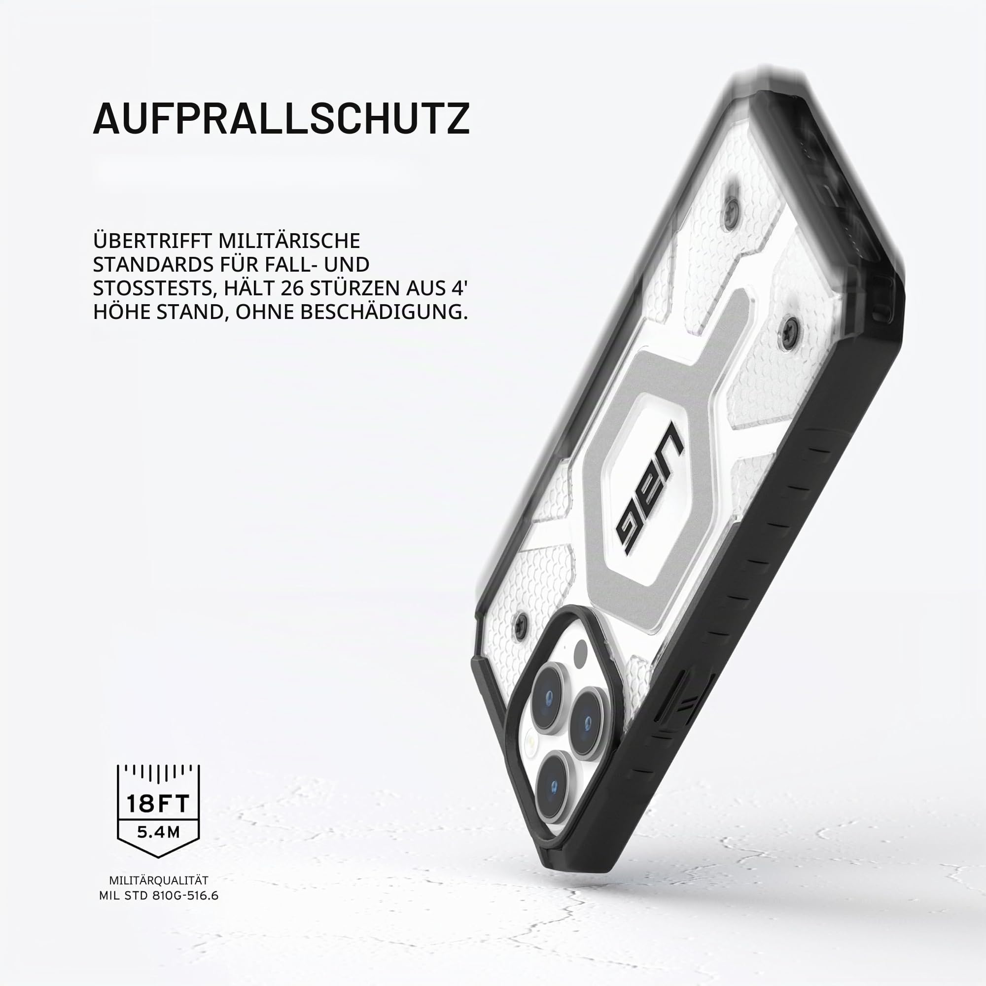 URBAN ARMOR GEAR UAG [Aktualisierte Ver] Kompatibel mit iPhone 15 Pro Max Hülle 6,7 Zoll Pathfinder Clear Ice/Silver Eingebauter Magnet Kompatibel mit MagSafe Charging Rugged Transparent Schutzhülle