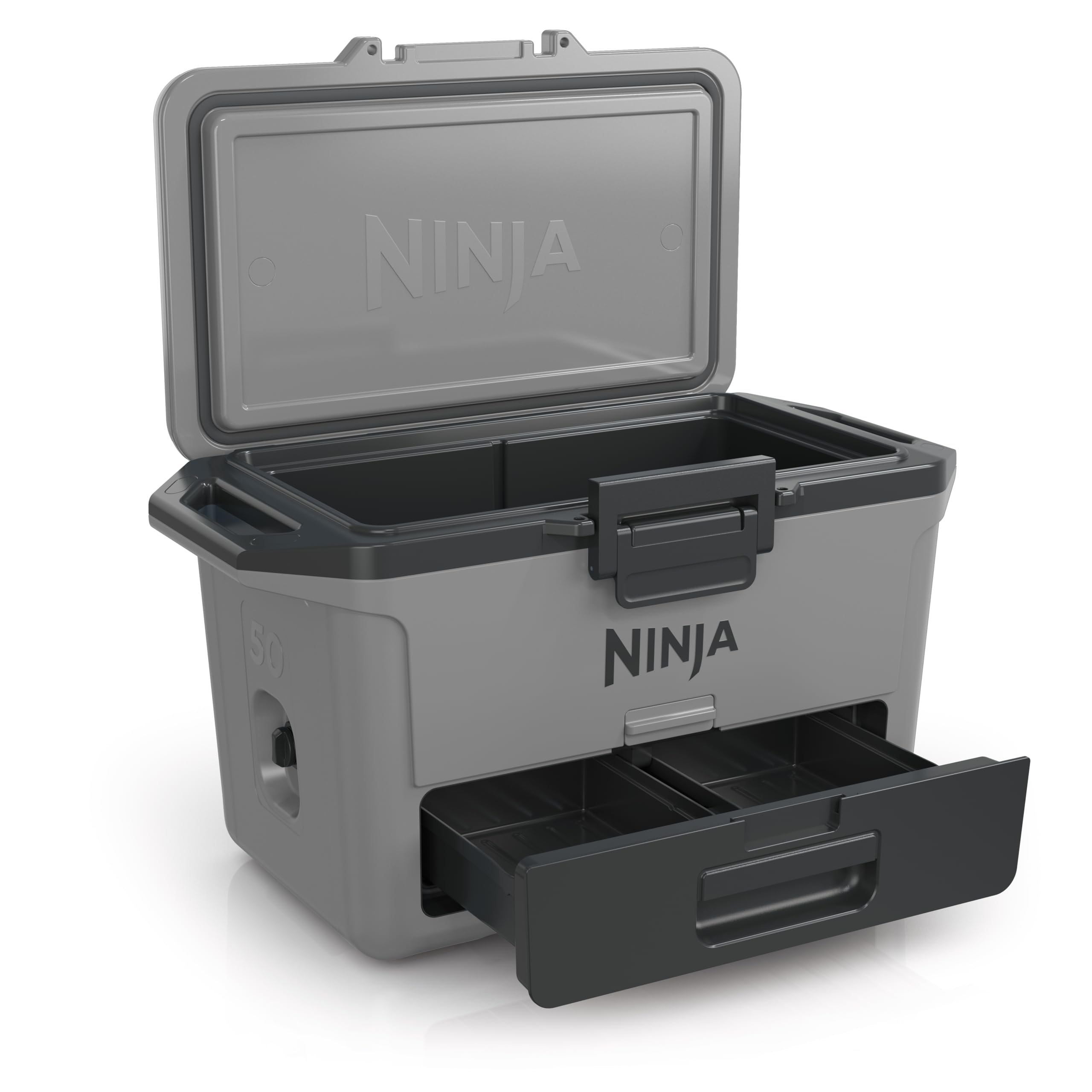 Ninja FrostVault Hard Cooler 47L, Ghiacciaia, Frigo portatile Isotermico, Ghiaccio fino a 6 Giorni, Cassetto Integrato, Scomparto separato Dry Zone, Spazio per 80 Lattine, Grigio Ardesia FB151EUGY