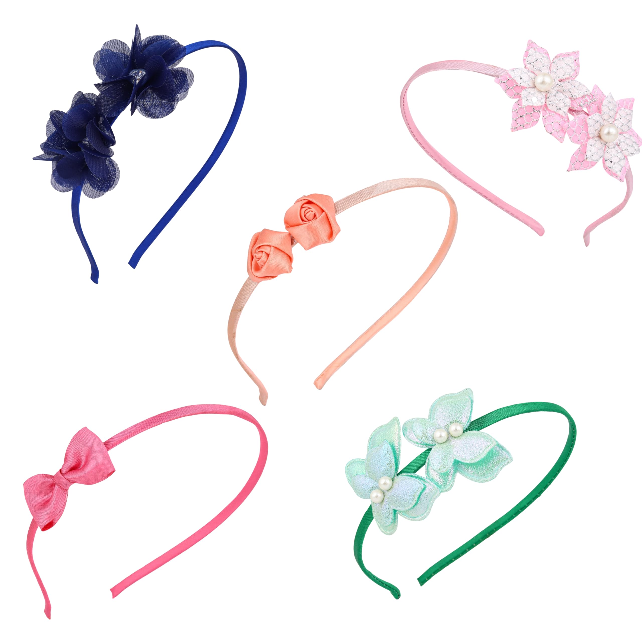 ANVIK (5pcs) Cute Stylish Fancy Satin Hairband Headband Head Band for Kids Girls/ Floral,Butterfly ,Bow lightweight comfortable Hair Accessories for Girls 3 to 12 years/ Hair Band for Parties/ Festival/Wedding/school/Birthday Gift for Girls-image-21