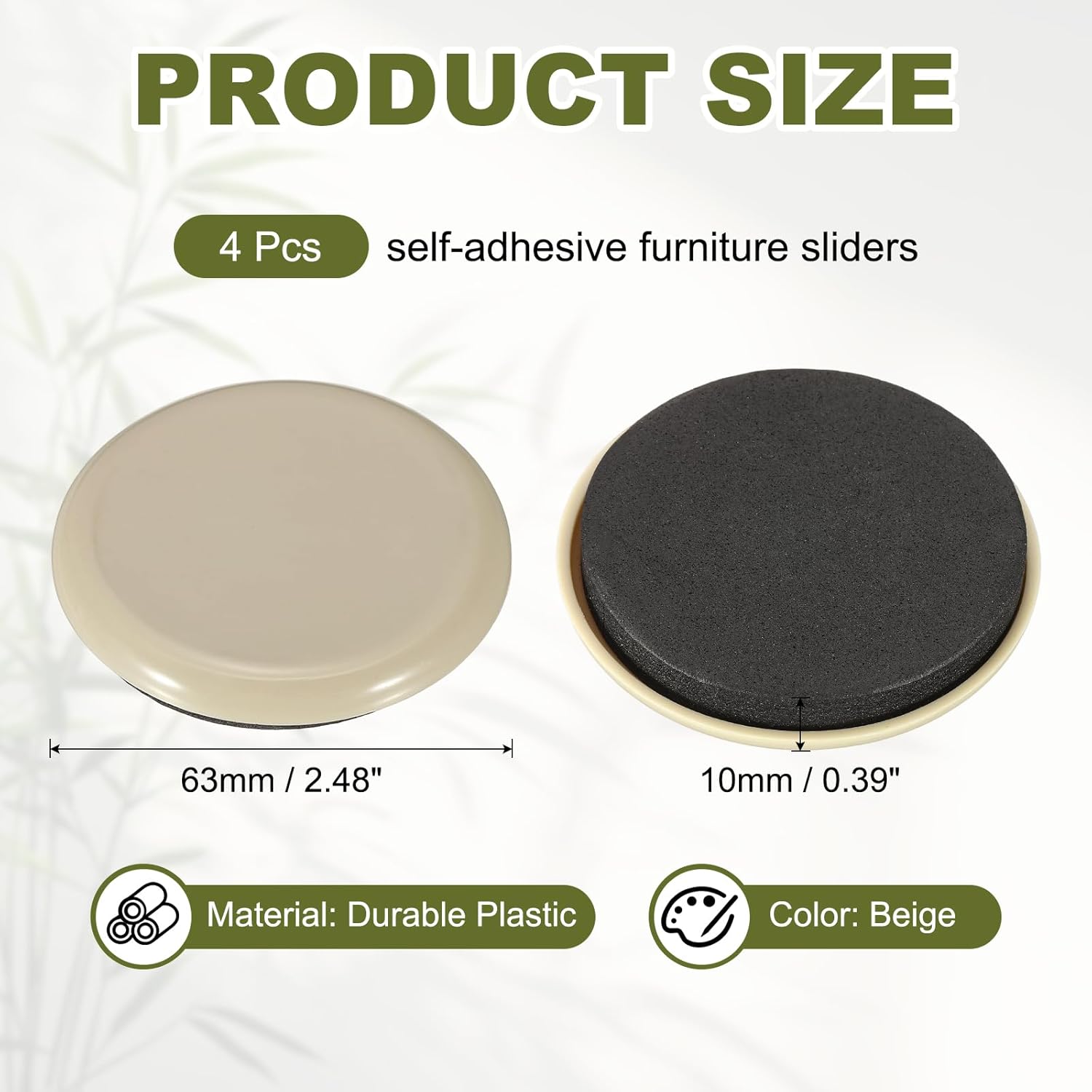 uxcell 4 Pcs Plastic Furniture Sliders 2.48" Round Furniture Leg Protectors, Table Chairs Foot Cups Sliders Reusable Furnishing Movers for Carpet, Beige