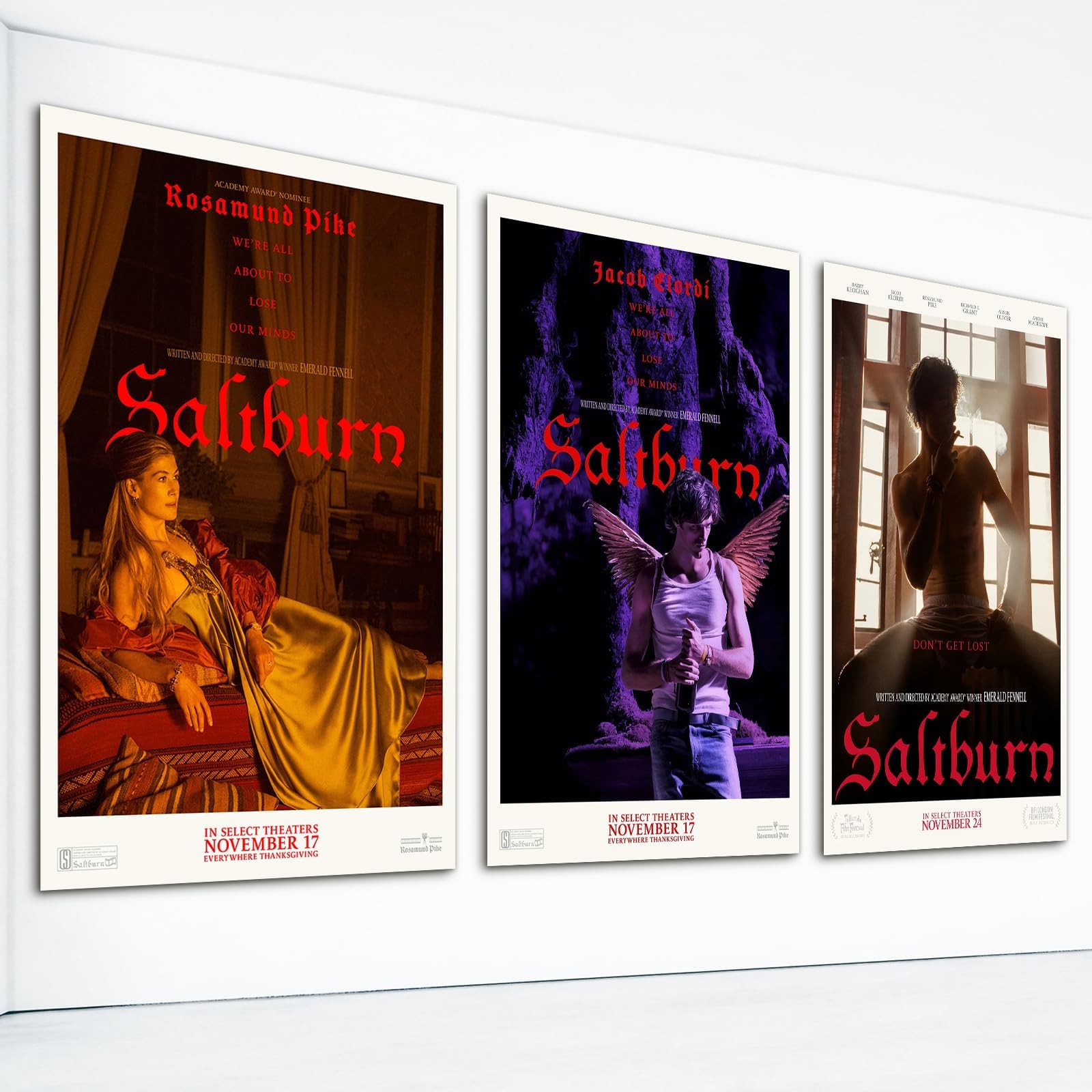 Neejaold 3 piece saltburn movie poster, horror movie saltburn canvas wall art, jacob elordi Saltburn movie prints 12x16in unframed
