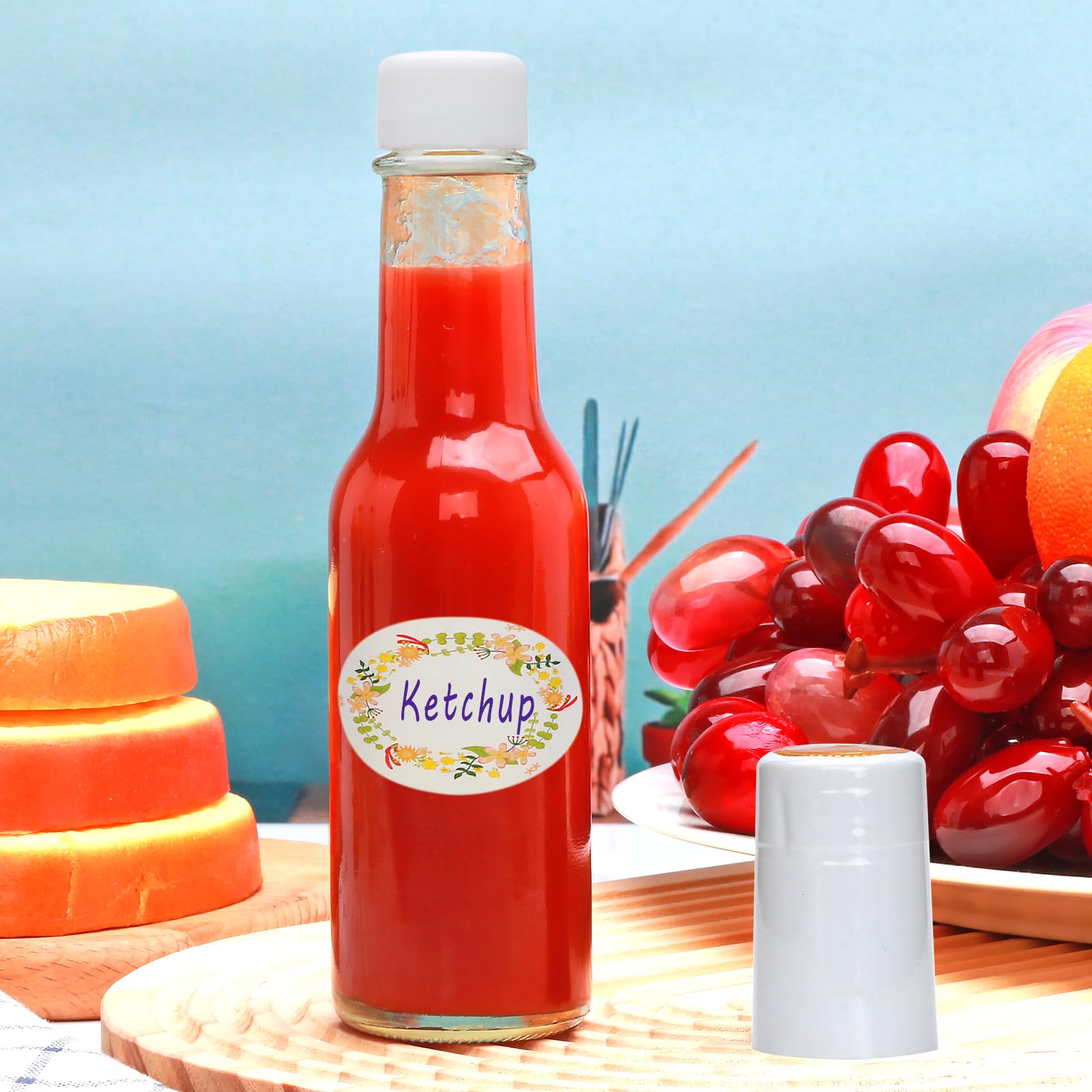 Bottiglia per salsa piccante da 141,7 ml, bottiglia in vetro con coperchio bianco, coperchio a vite a prova di perdite, confezione da 35, per olio, vodka, salsa, ketchup, tabasco, miele,