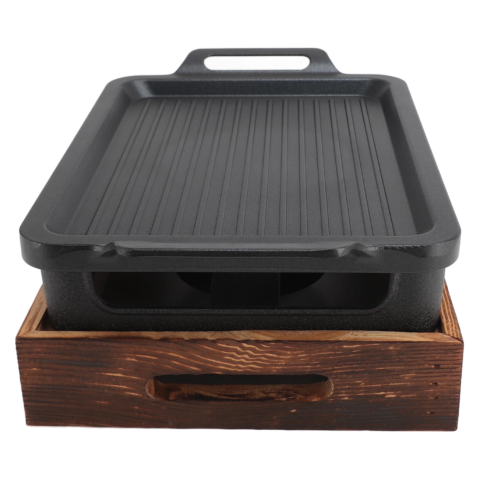 Tischgrill, Tragbarer Spirituskocher mit Abnehmbarer Grillpfanne und Holzsockel, für Camping-Picknick-Hausrestaurant Im Innen- und Außenbereich