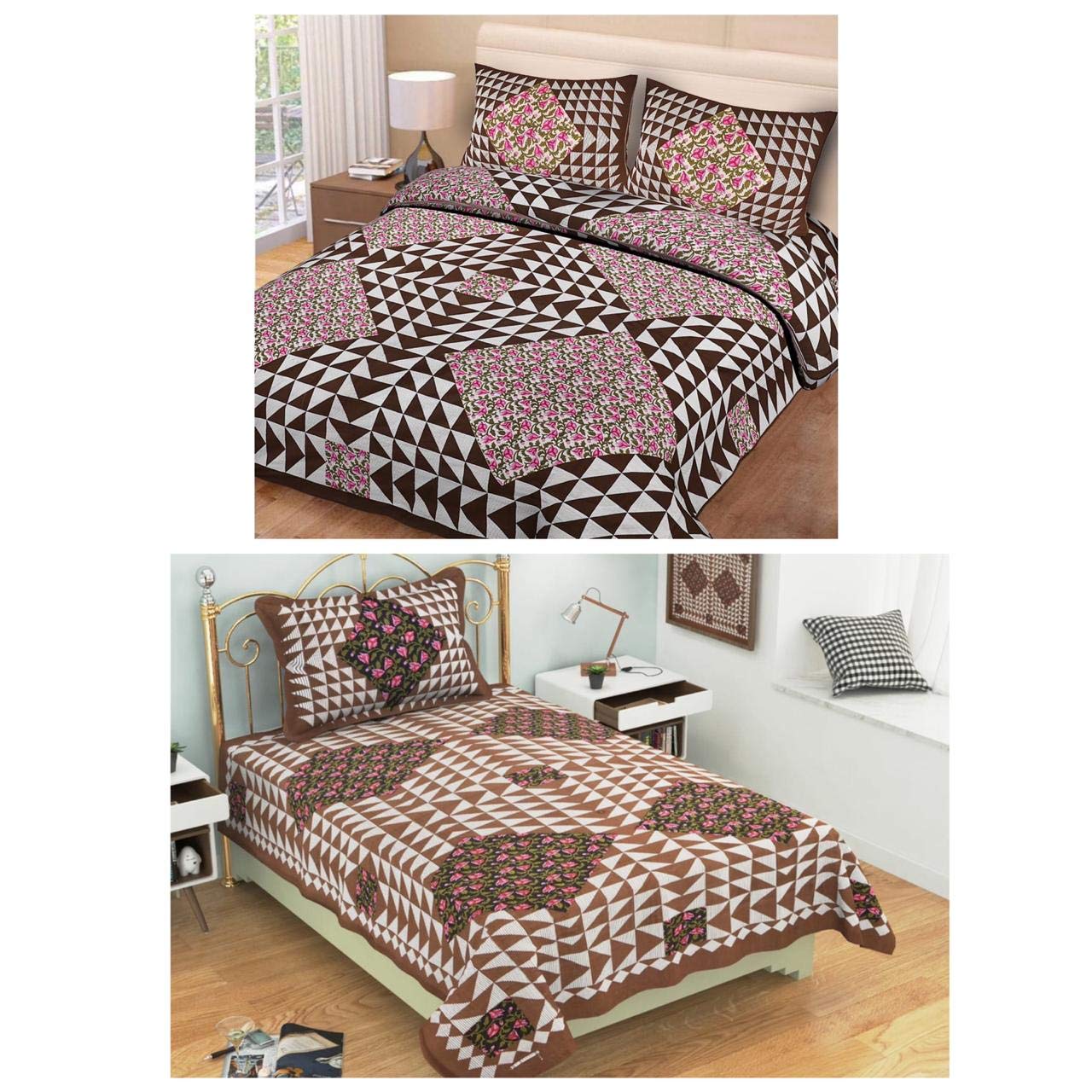 NUTAN INDUSTRIES Combo Strawberry RAJWADA Pannel Print BEDSHEET