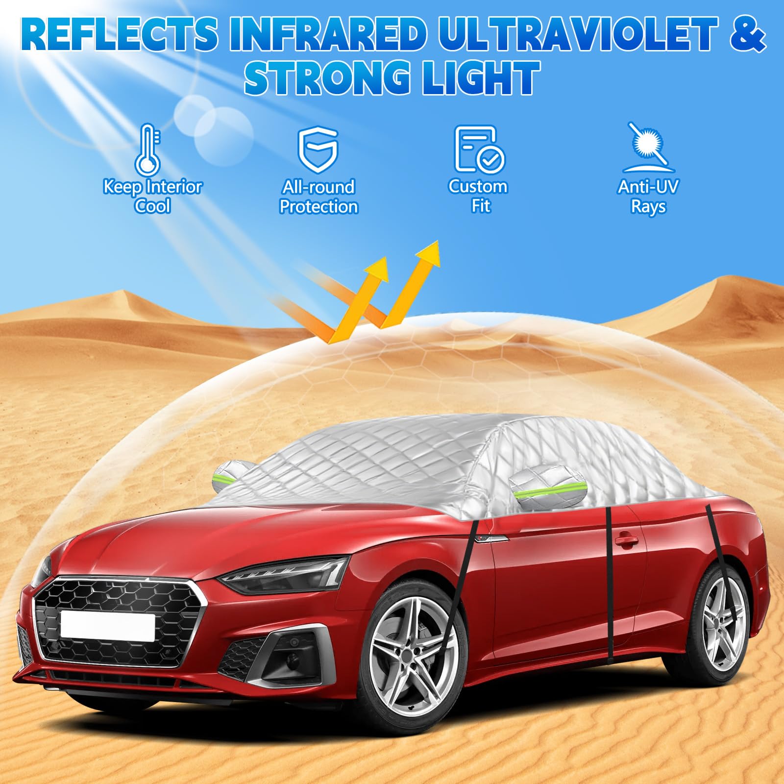 Halbe Autoabdeckung Ersatz für Audi A5/S5/RS5 Cabriolet 2007-2023, Passgenaue Softtop-Dachschutz-Autoabdeckung Wasserdicht, Verdickte Halbe Garage, Anti-Hagel und Anti-Schnee