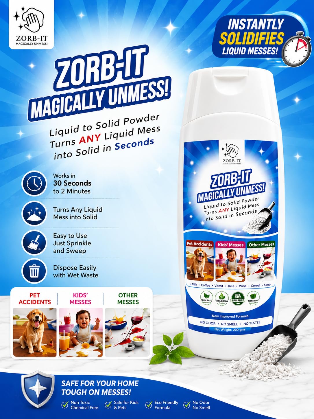 Zorbit Magically Liquid Absorbent Powder | Turns Liquid to Solid - 120g 1