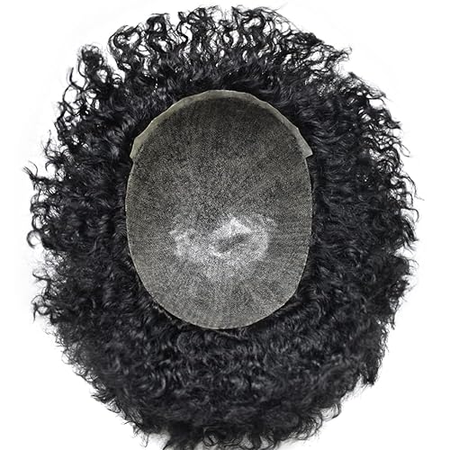 Miniatura 5 de Afro Toupee para hombres africanos americanos, postizo completo de poli tupé para hombres negros, sistema de cabello rizado de repuesto para hombres