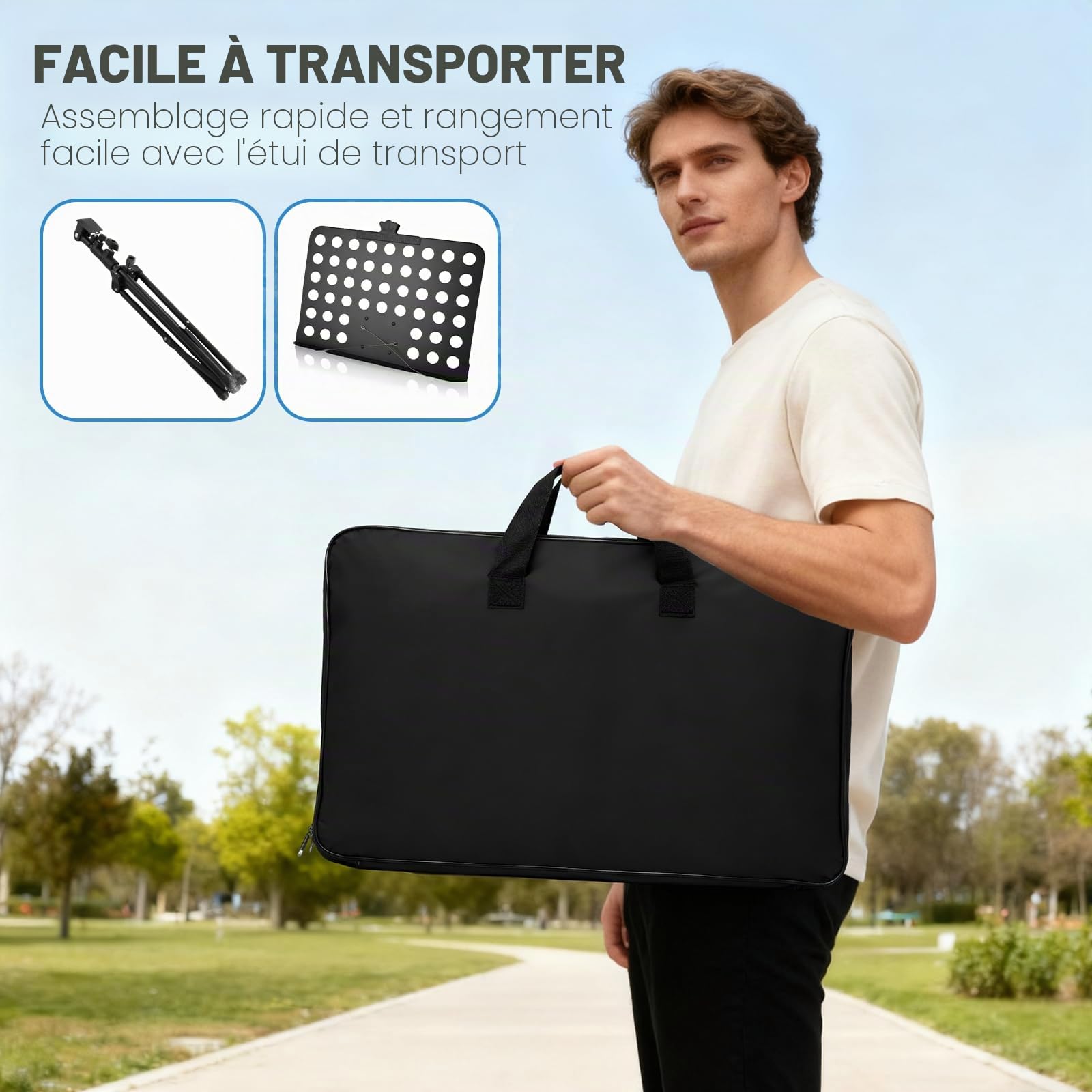 Pupitre de Musique 2 en 1 - Support Partitions et Pupitre de Table, Pliable, Léger, Portable et Hauteur Réglable avec Sac de Transport Idéal pour la Batterie, l'orchestre et Autres Spectacles Musicaux