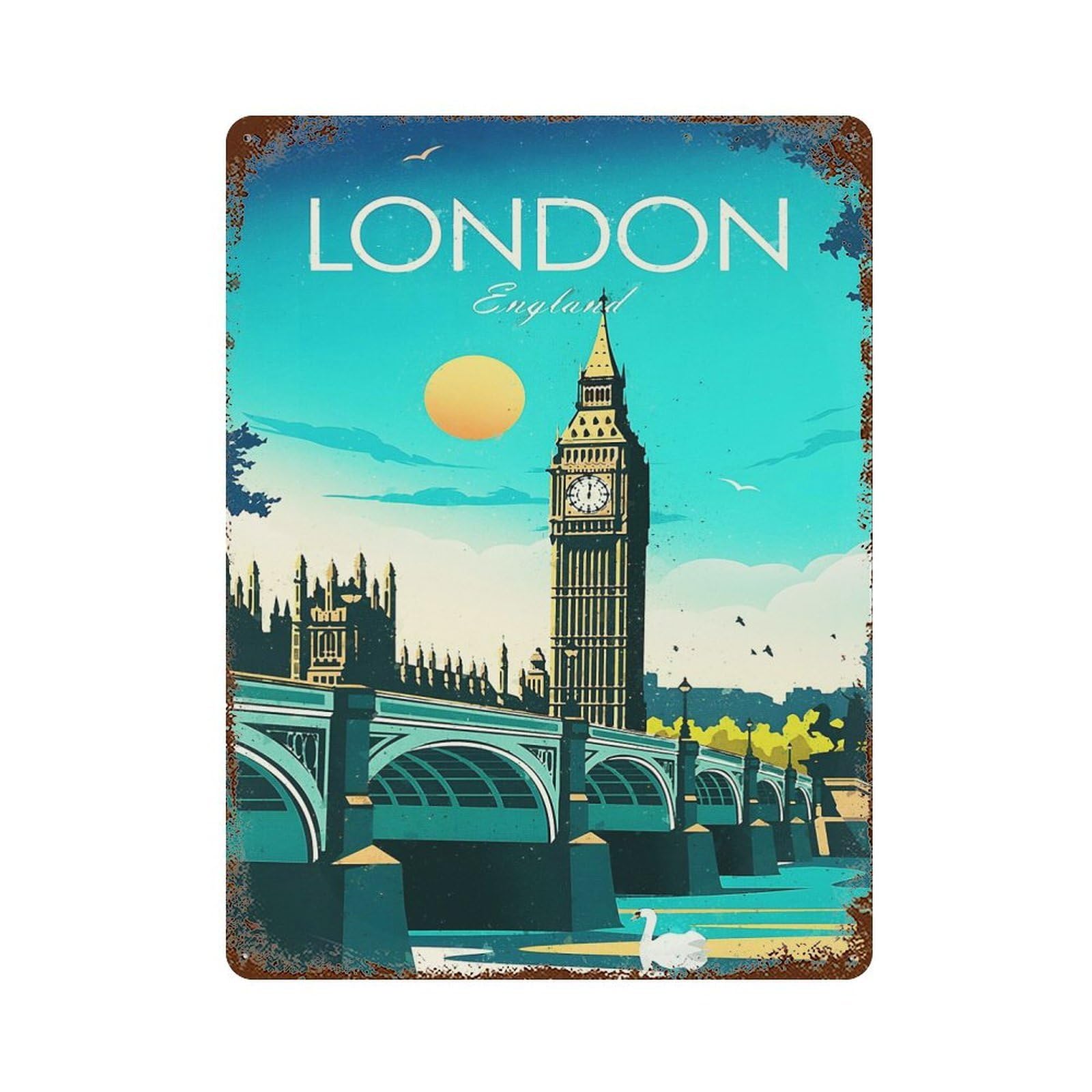 London Big Ben Travel Retro Metal Sign 15.7"x11.8", Shabby Chic Decor for Garage, Pub Or Kitchen