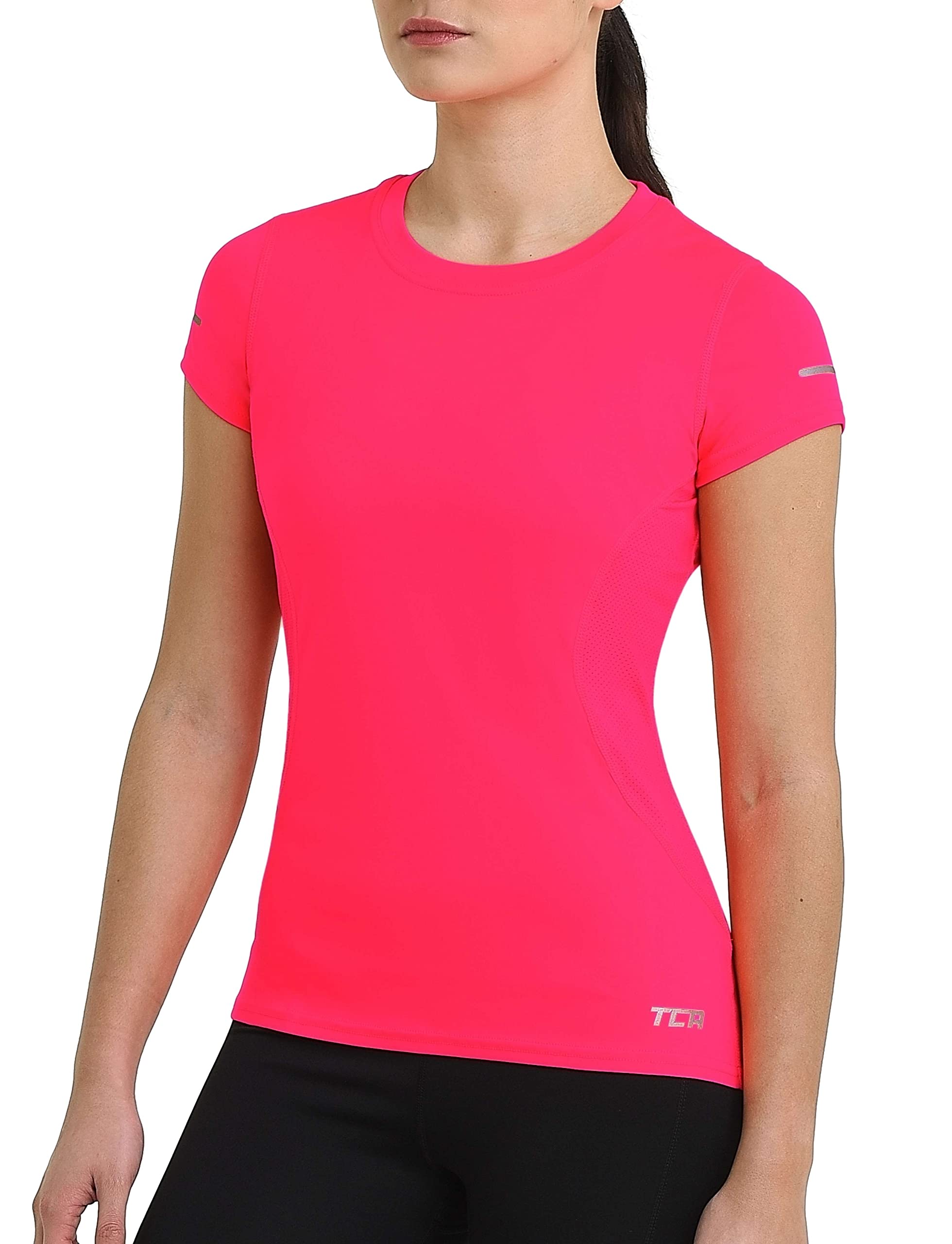 TCA Women's Atomic Short Sleeve Quickdry Gym Running Training Top - Pink Flash (UPF 50+), M