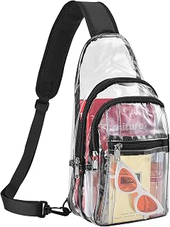 Clear Backpack Stadium Approved Clear Bag, Small PVC Crossbody Shoulder Backpack Clear Sling Bag Chest Bag for Festivals and Games