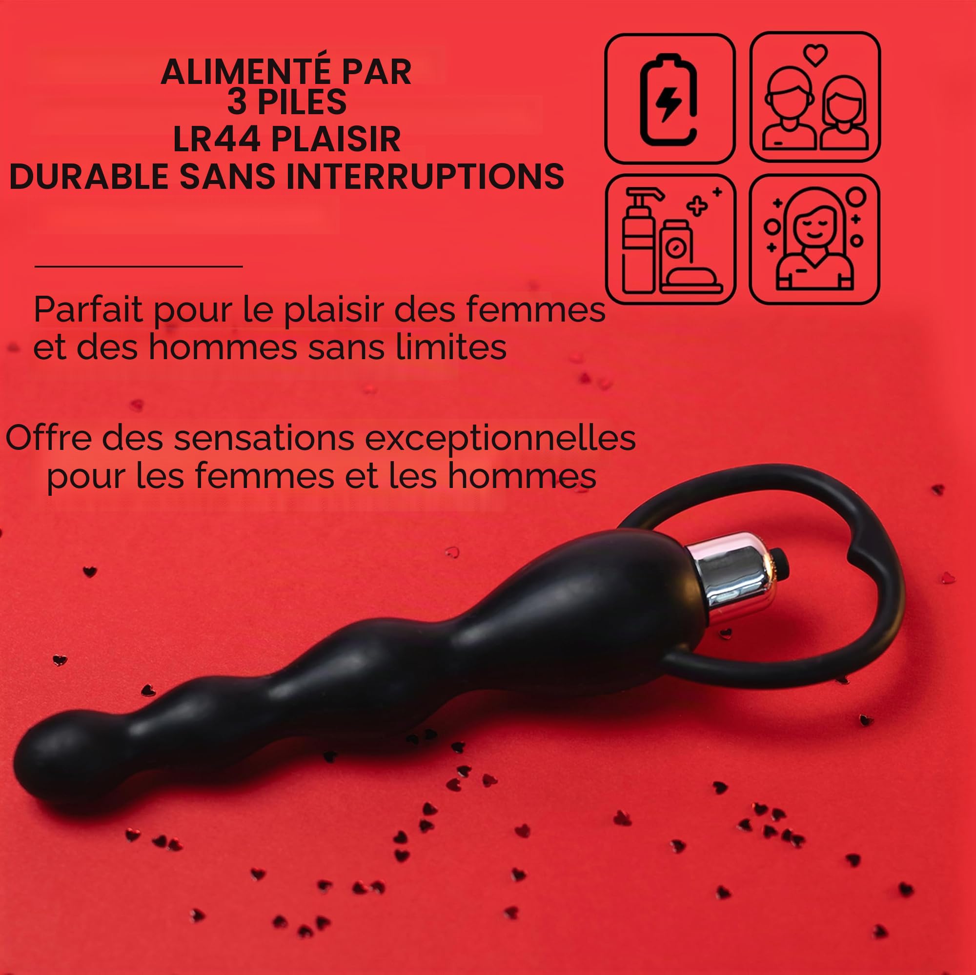 Vibromasseur anal chapelet 19 cm Ø1,8-3,3 cm silicone plug anal vibrant jouet anal prostatique pour homme femme stimulation profonde perles anales jouet sexuel adulte FOPS A44-4M