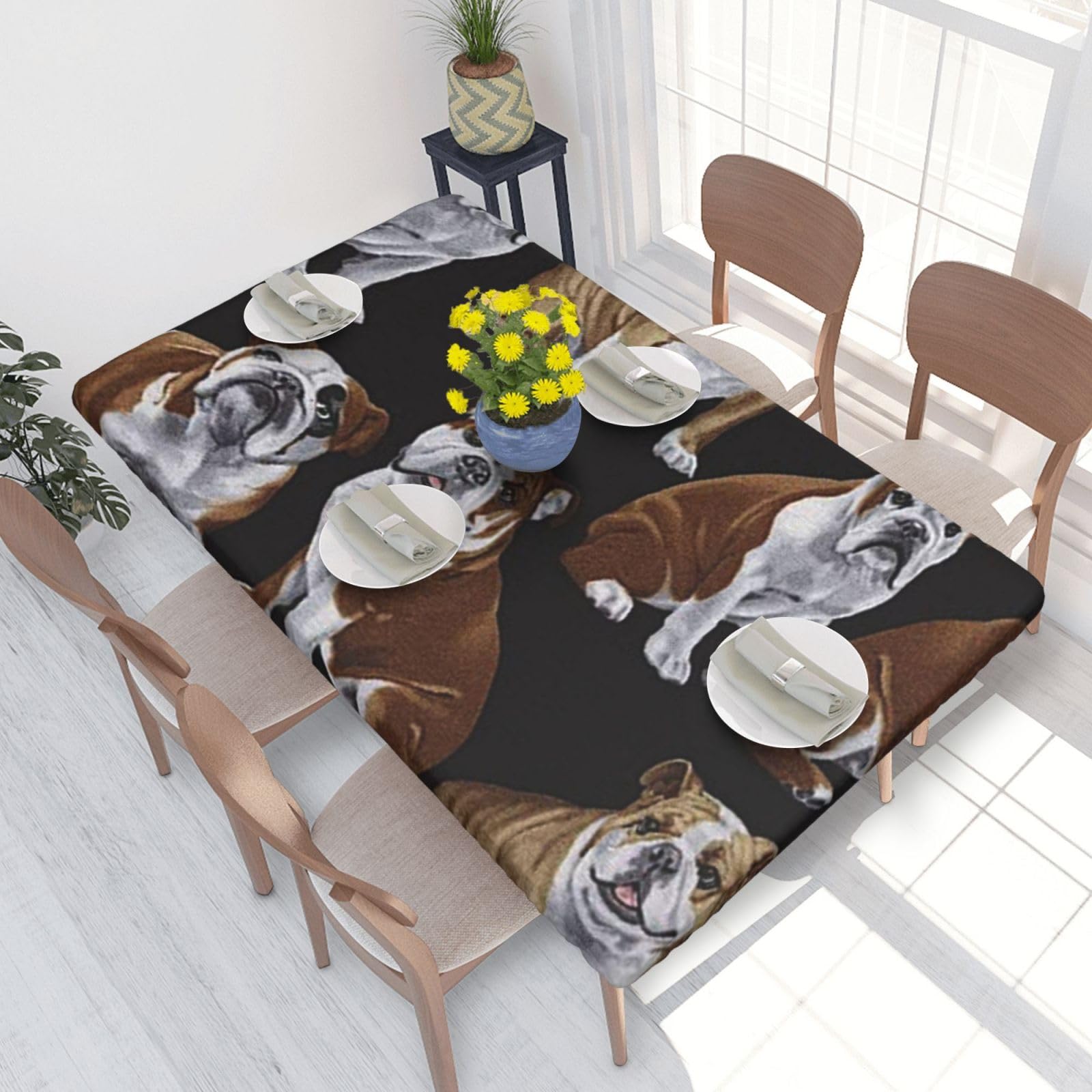 BNVSADC English Bulldogs Printed 4FT Tablecloth 122x76 CM Polyester Kitchen Water Resistant Table Cloth Dining Table Decoration Table Covers