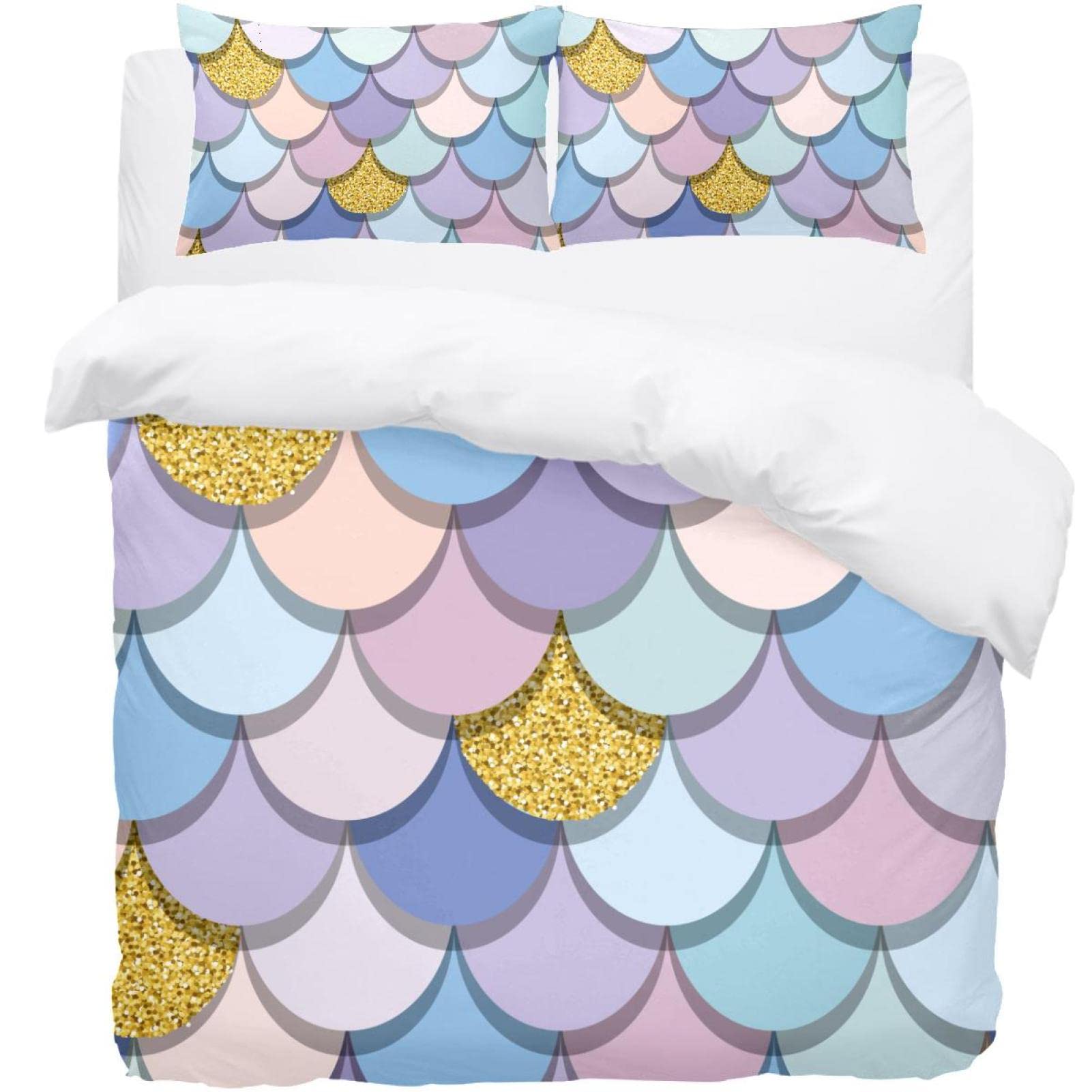 Parure de lit motif écailles de sirène avec housse de couette et taies