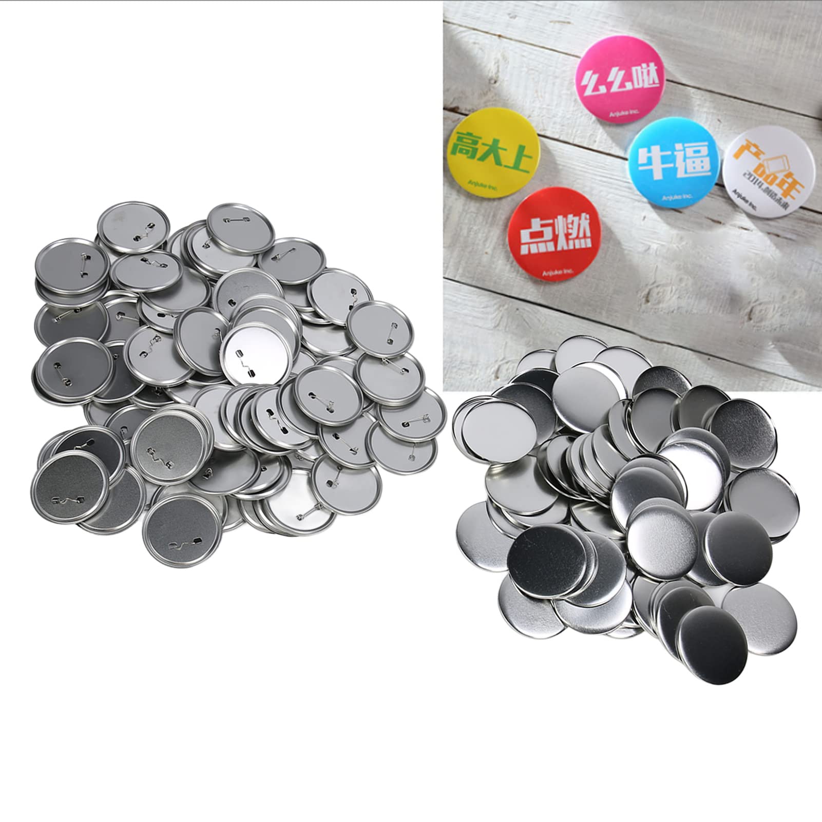 Blank Button Badge Sets, 75MM Runde Metallknöpfe mit glänzender Oberfläche, 100 Sets Zubehör für Button Maker, Basteln Geschenke für Schule Büro Party (75MM)