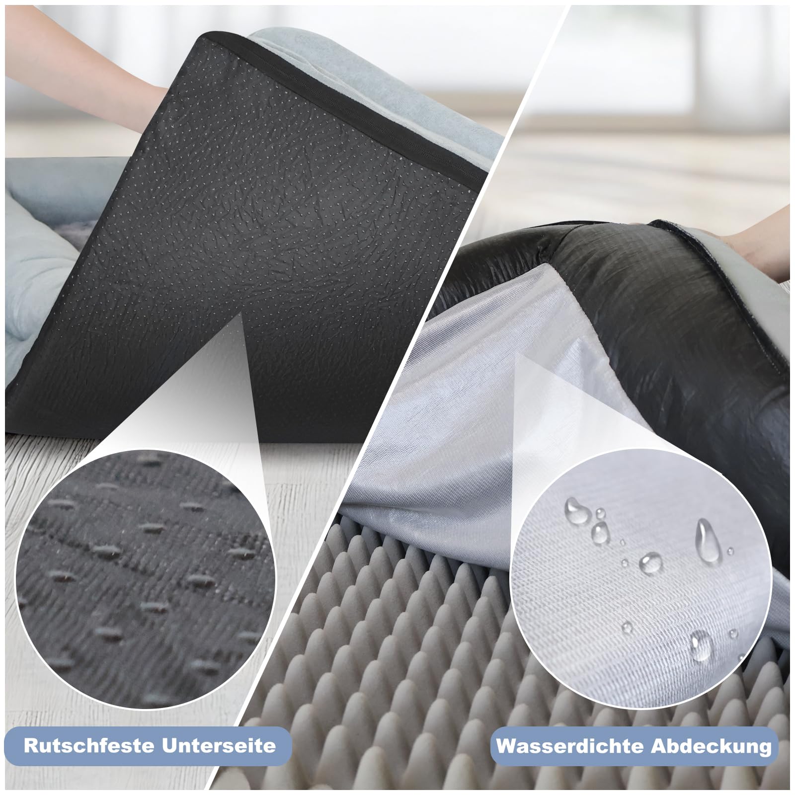Cama ortopédica para perros, cojín impermeable para perros con espuma viscoelástica de cartón de huevos y cojín en forma de U, lavable y extraíble, sofá gris para perros con base antideslizante, 90 x
