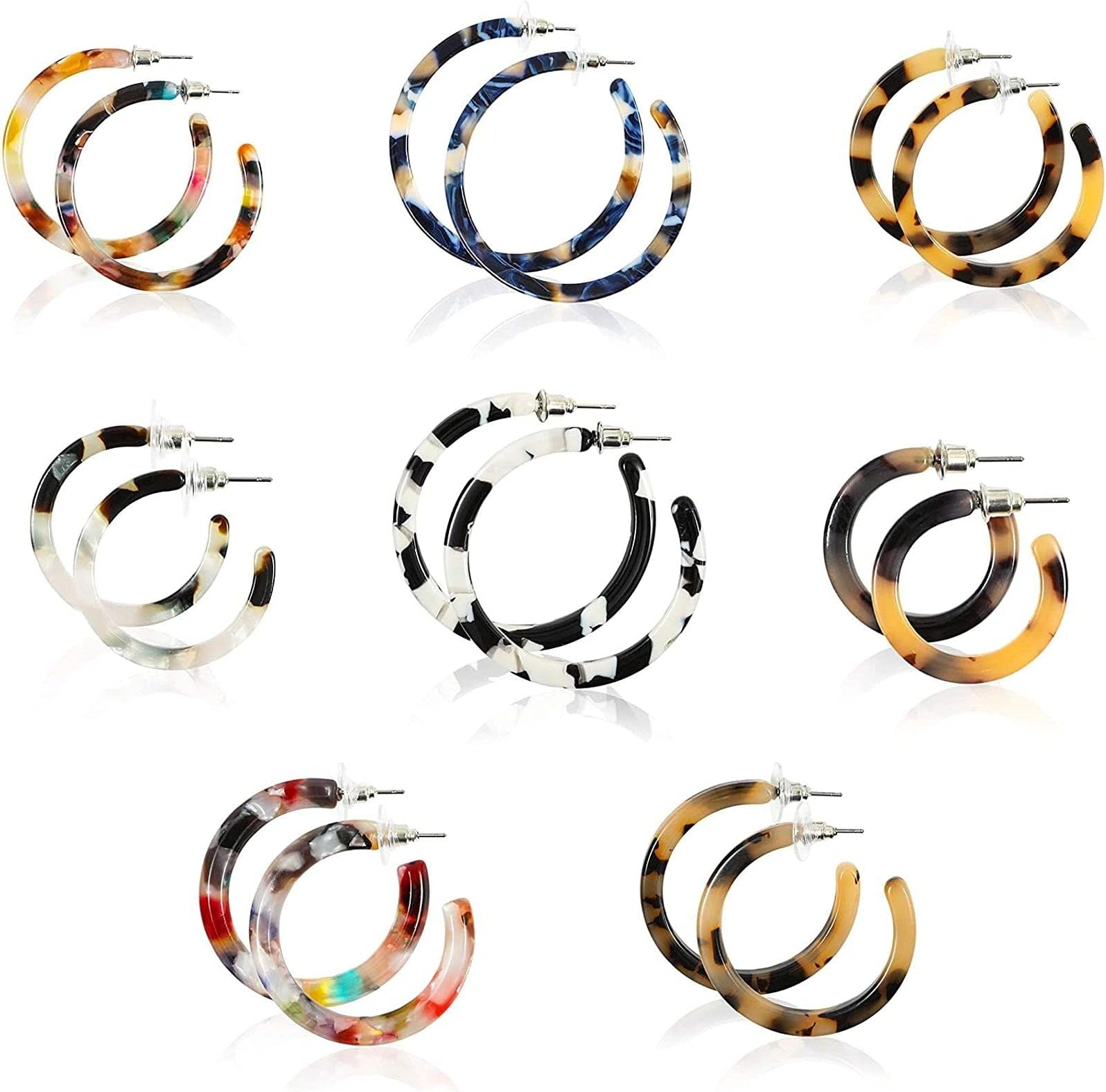 ZodacaResin Tortoise Shell Hoop Earrings for Women (8 Pairs)