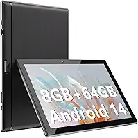 ATOZEE Tablet de 10 polegadas, tablets Android 14 8 GB de RAM, 64 GB de ROM, 1024 GB, tablet expansível de 2 MP, câmera de 8 MP, Bluetooth, WiFi-6, tablet de 10,1 polegadas, IPS tela HD de 10