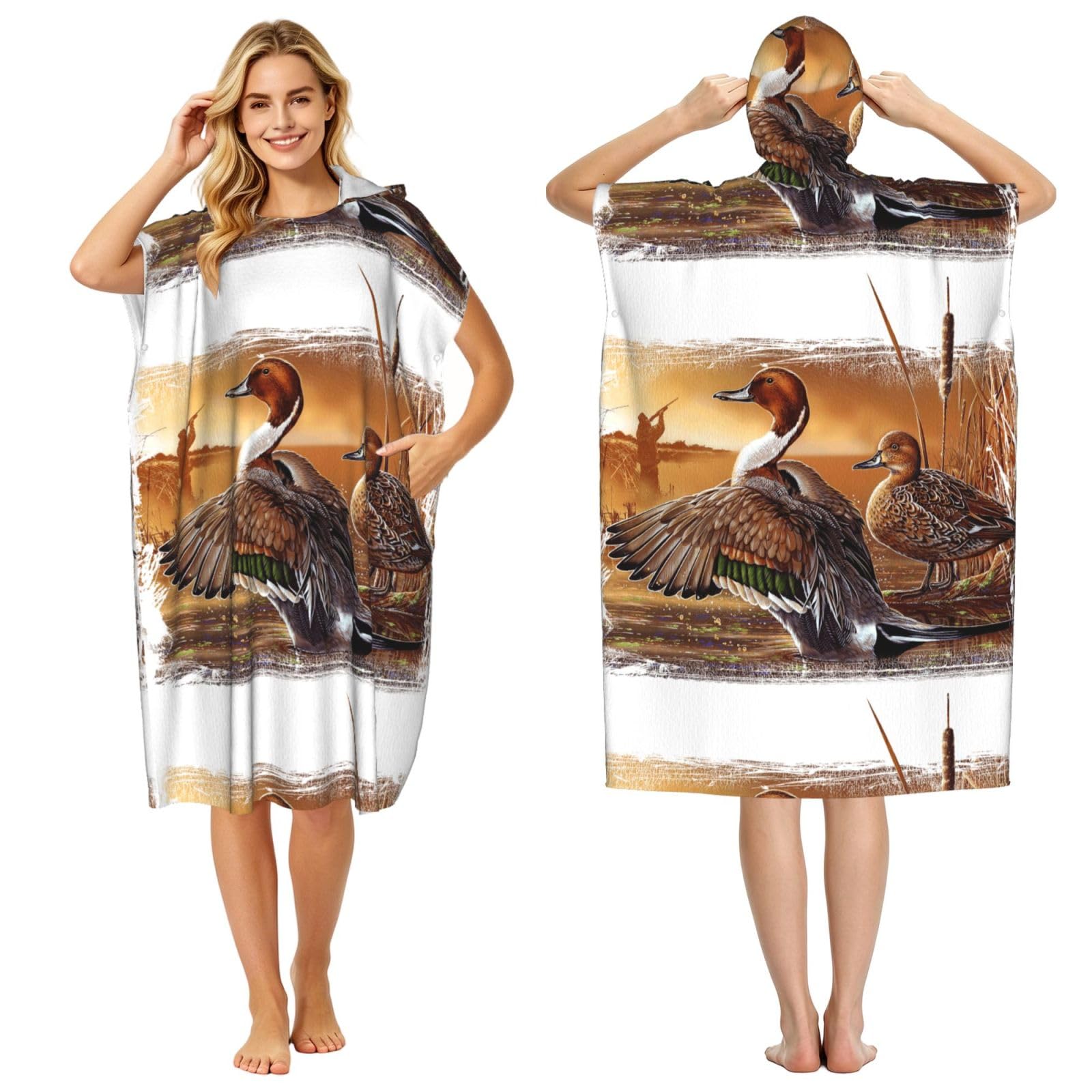 Poadnly Pintail Duck, Adult Hooded Beach Towel 90 x 110 cm,Changing Bath Robe, Surf Poncho Towel For Women Men