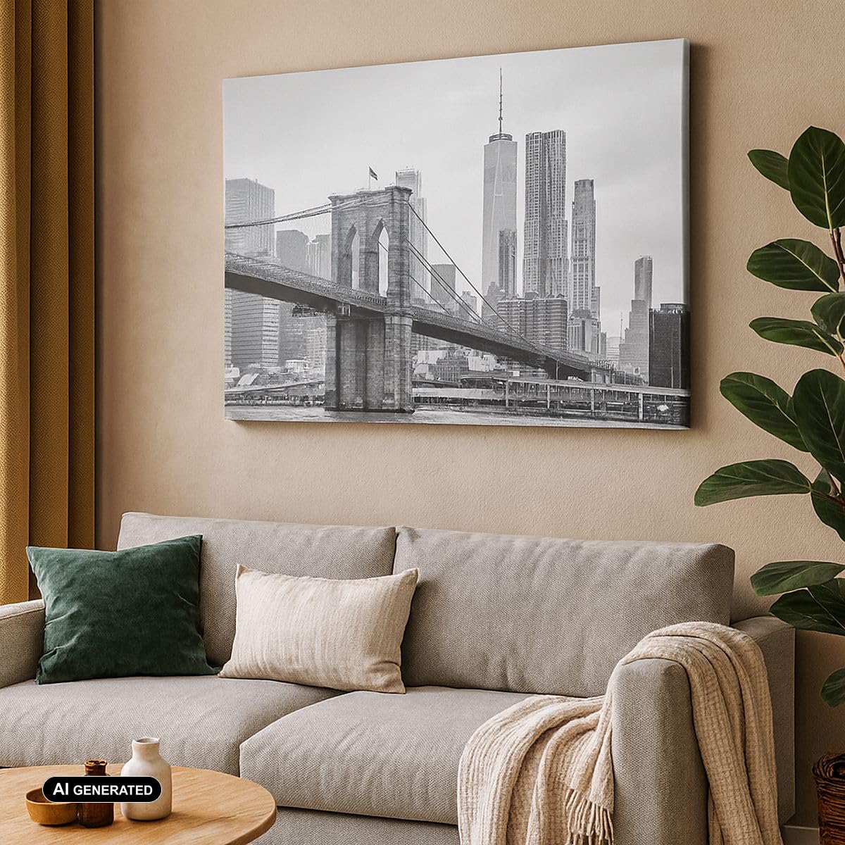 Lienzos decorativos Puente Brooklyn Blanco Y Negro Cuadro Sobre Lienzo Moderno 70x50cm Cuadros Decoracion Salon Dormitorio Cocina Cuadros Pared Imágenes Wall Art Prints Decor Canvas AA70x50-4245