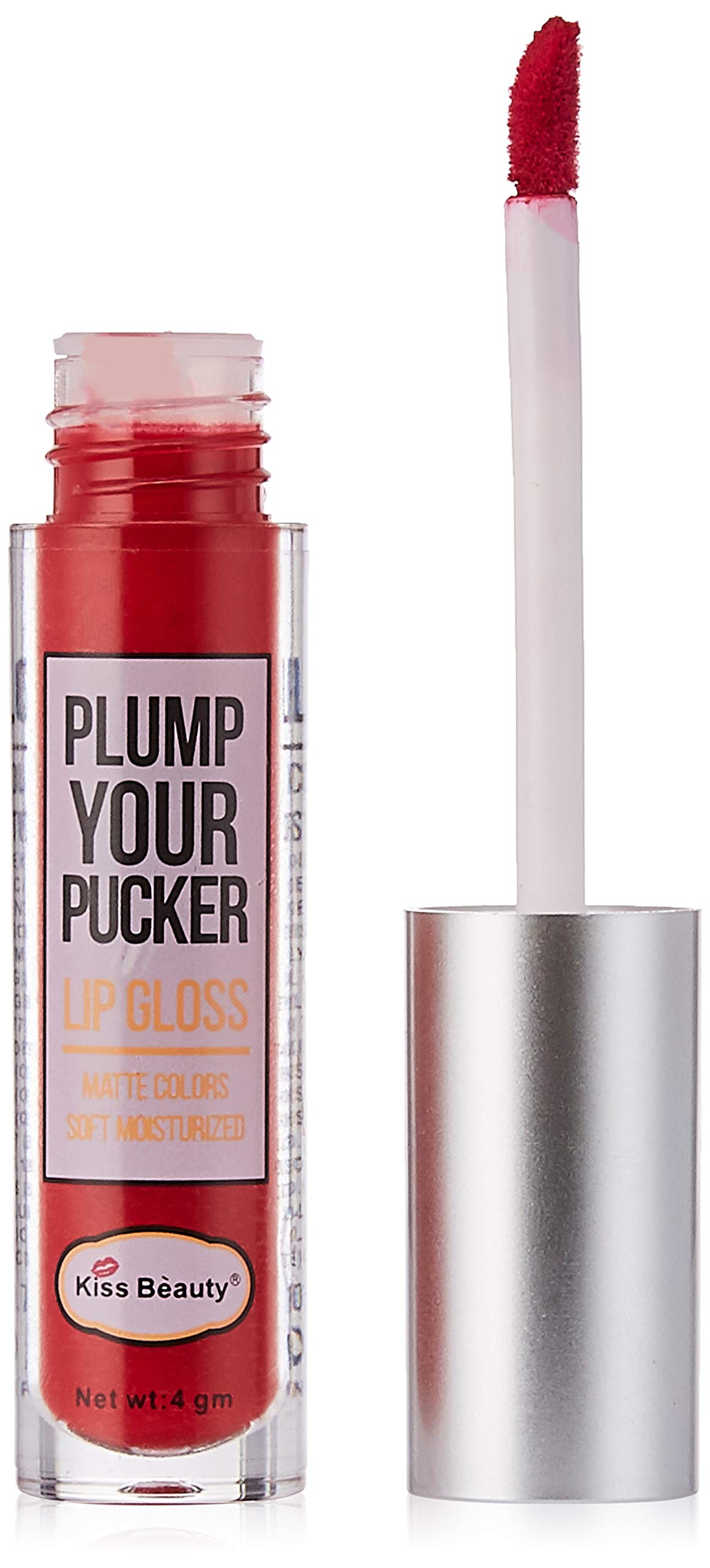 Kiss BeautyPlump Your Pucker 24 Hr Long Lasting Waterproof Soft Moiturized Matte Lip Gloss, Redissh Pink, 4 g