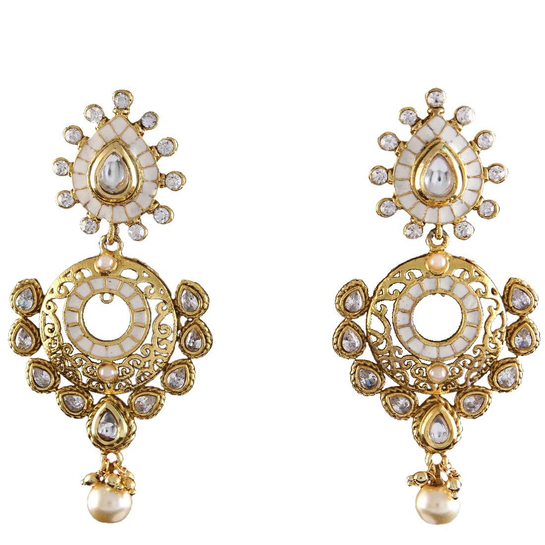 Pendientes colgantes indios tradicionales con perla y oro de 18 quilates 3