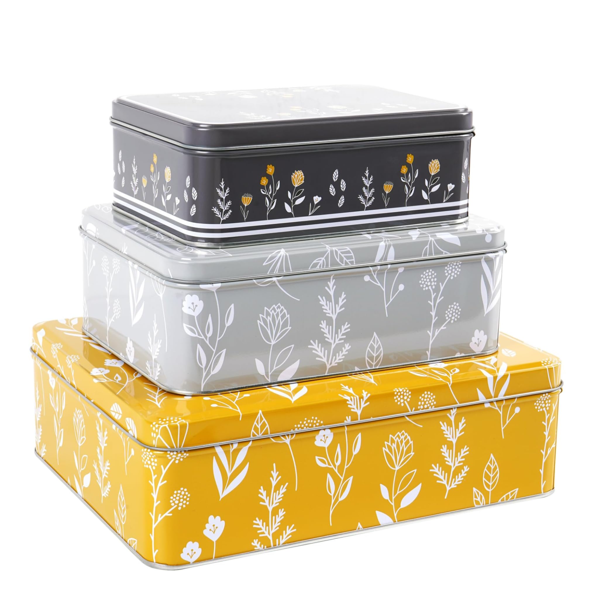 SiXsigma Sports Set of 3 Round Nesting Cake Storage Tins - Airtight Containers for Cakes, Biscuits & Sweets Large, Medium & Small Sizes - Perfect Mothers Day Gifts For Kitchen (Retro Meadow)