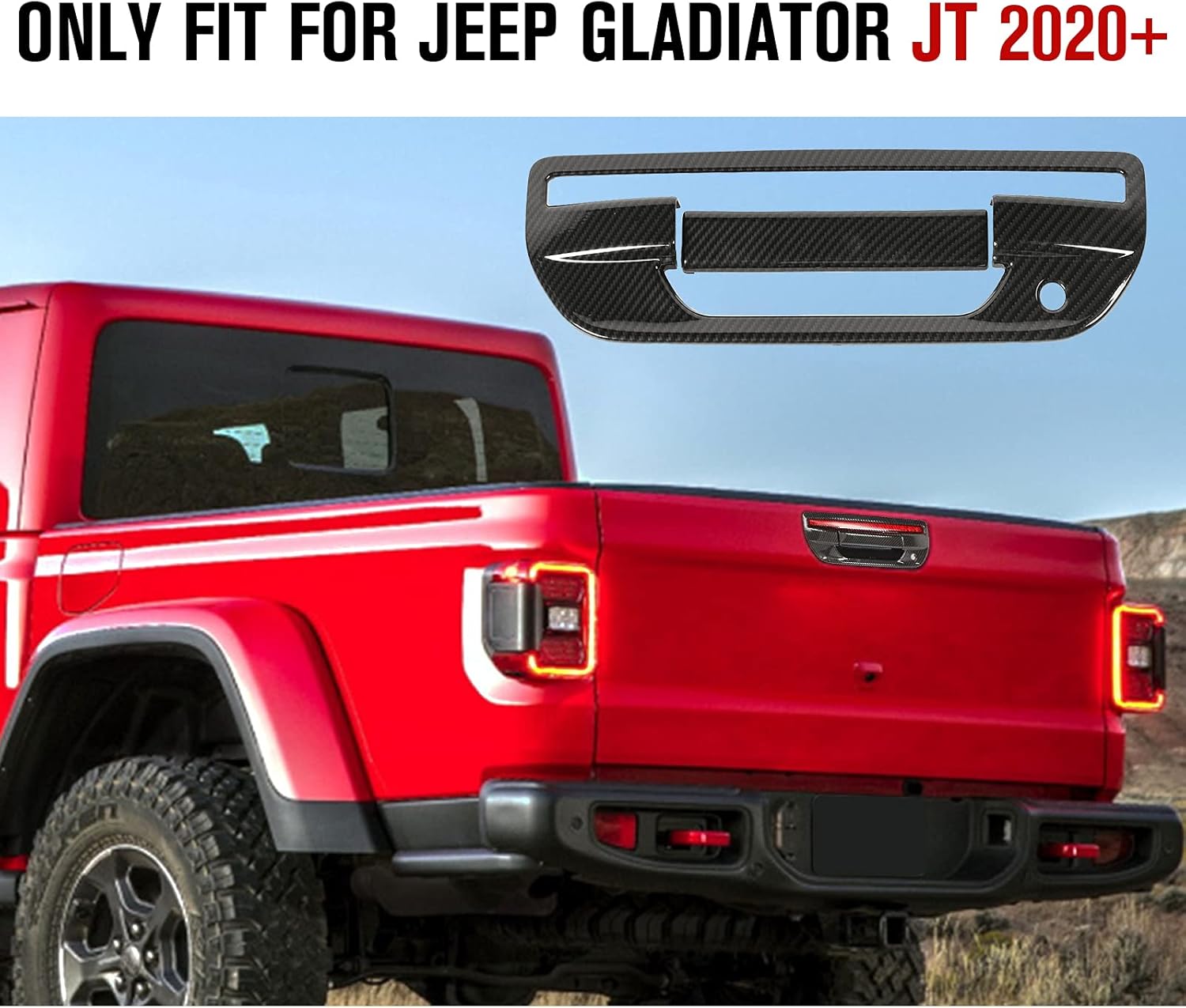JeCar Carbon Fiber Tailgate Door Handle Cover Trim Accessories for Jeep Gladiator JT 2020-2023