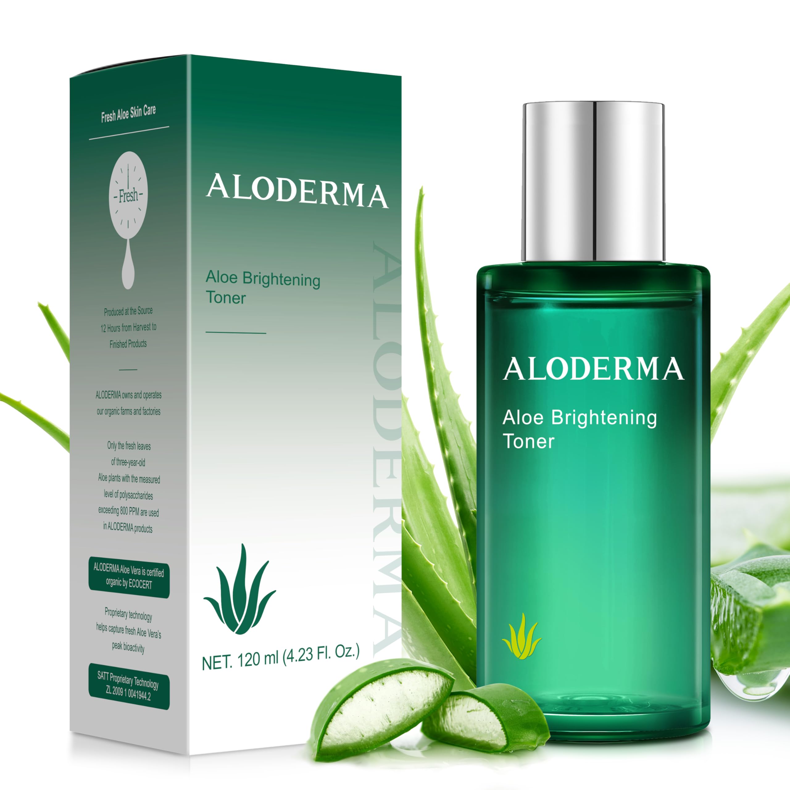 AlodermaAloe Brightening Face Toner Made with Organic Aloe Vera Juice - Naturally formulated with Hyaluronic Acid & Niacinamide to Refine Skin Tone and Brighten Skin, Alcohol-Free, 4.2oz