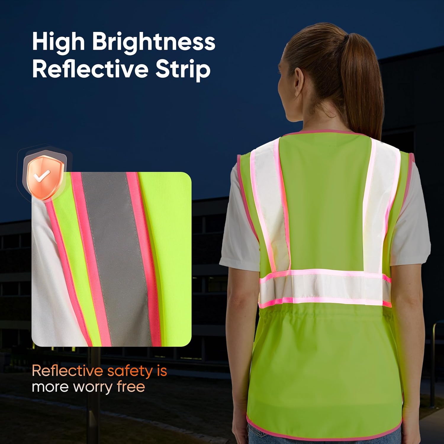 Hi Vis Safety Vest for Women,Working Drawstring Waist Construction Vest with Pockets and Zipper,Womens Safety Vest,ANSI Type R Class2 - Image 2
